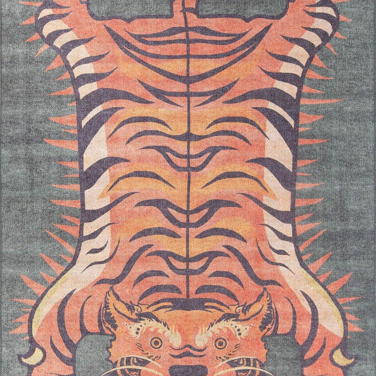 Kaplan Tibetan Tiger Orange & Faded Green Rug – fame