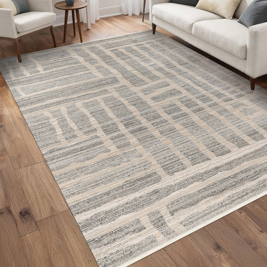 Mink & Slate Grey Abstract Brushstroke Rug