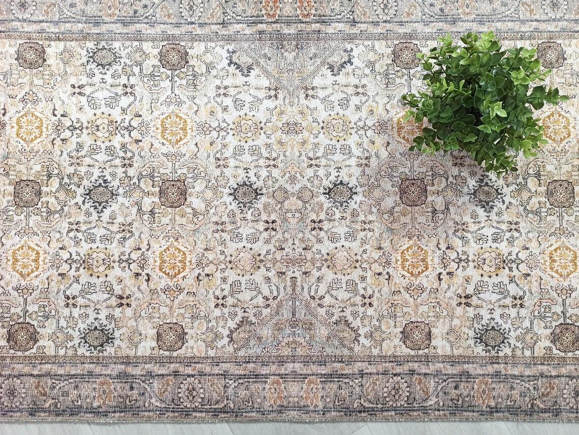 Karta Rug Turkish Vintage Beige Brown Floral Rug