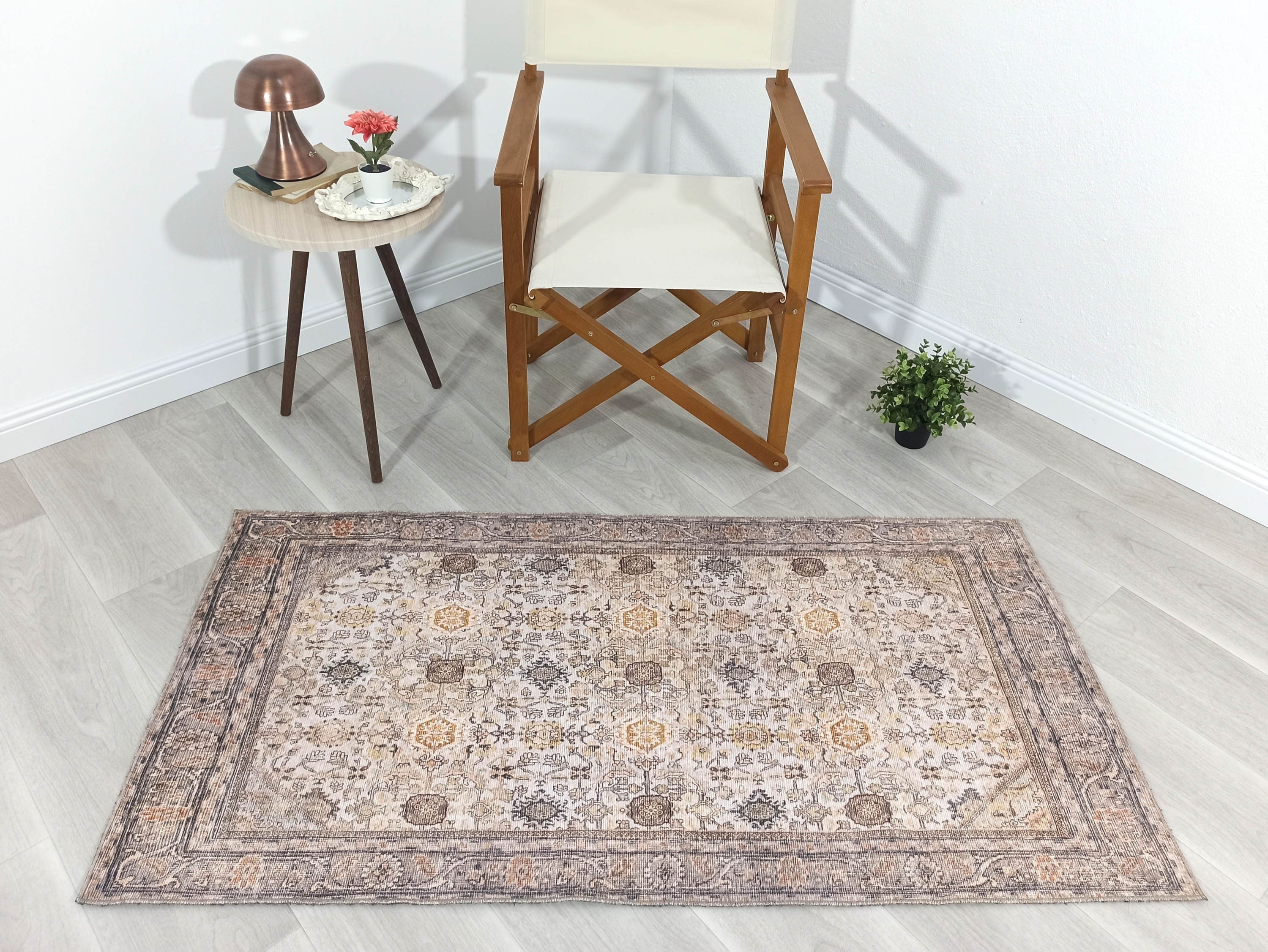 Karta Rug Turkish Vintage Beige Brown Floral Rug