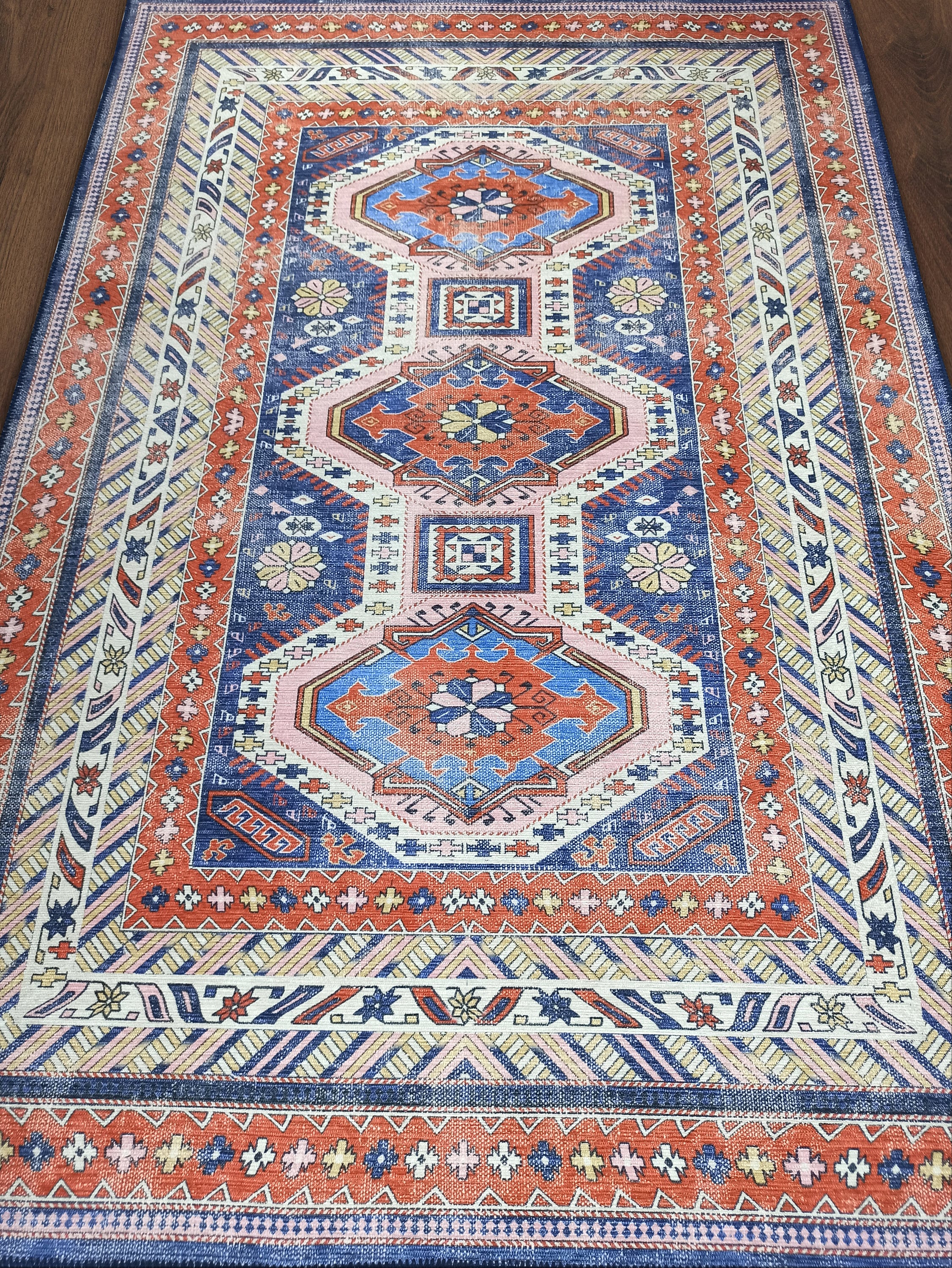 Kazak Vintage Blue Rust Oriental Rug-famerugs-2'x3' ft 60x90cm-fame