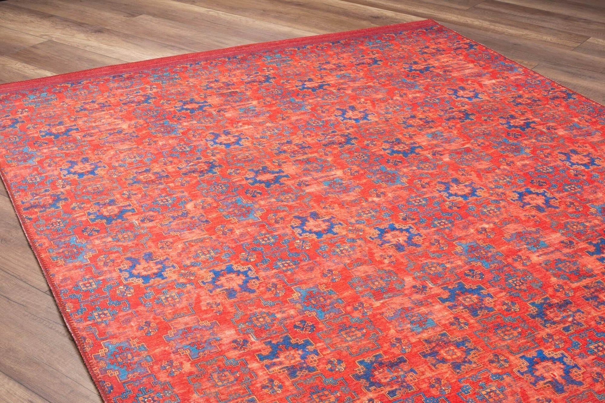 Kiraz Scandinavian Red Coral and Blue Rug
