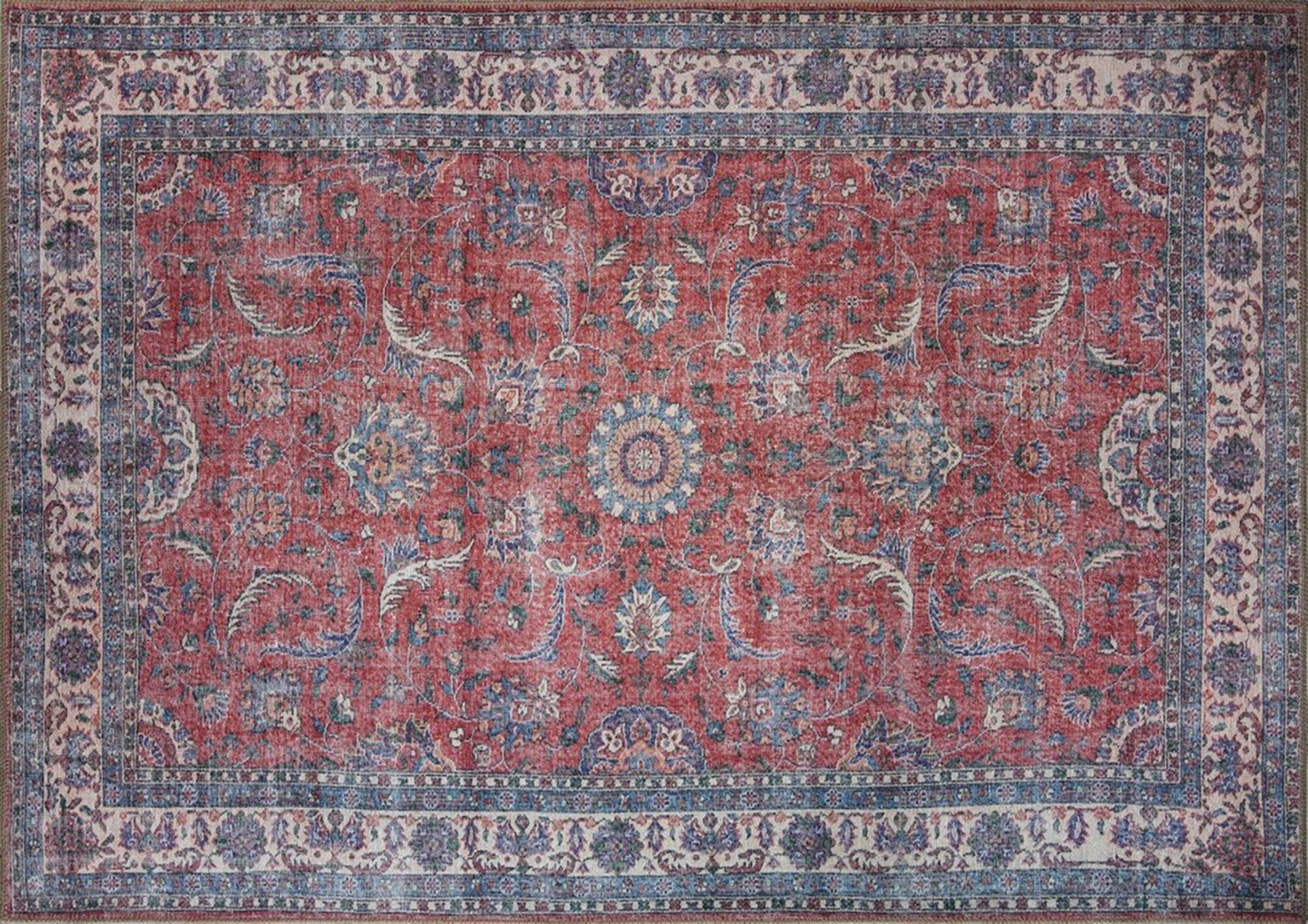 Kopa Turkish Faded Red &amp; Ivory Beige Rug