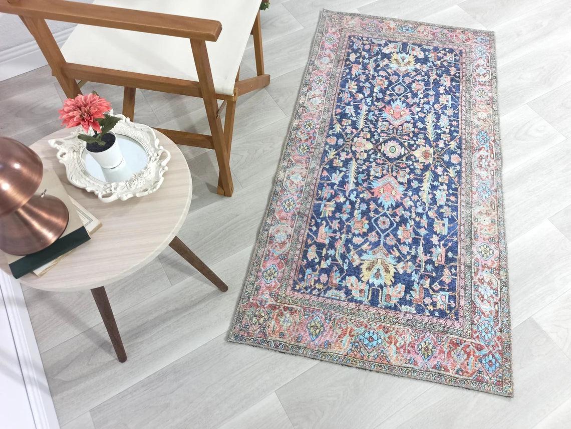 Lala Rug Turkish Navy and Light Blue Rug