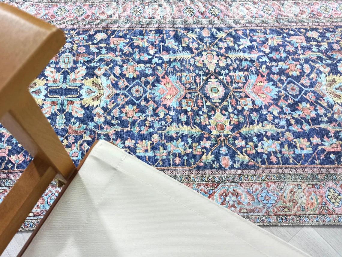 Lala Rug Turkish Navy and Light Blue Rug