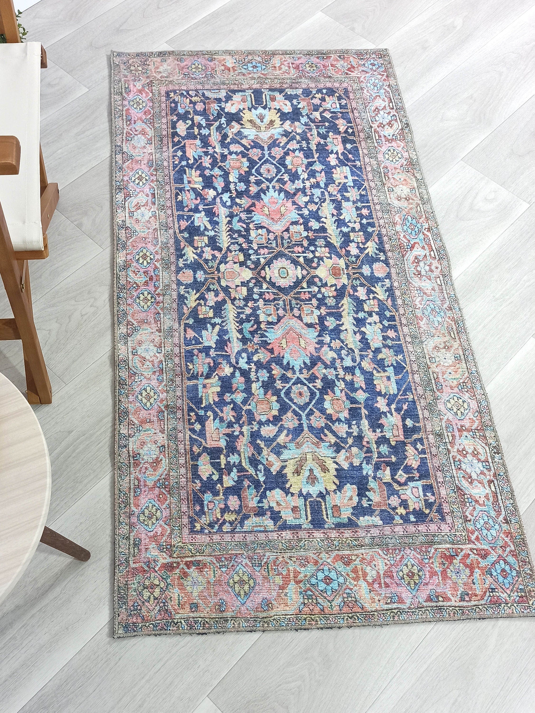 Lala Rug Turkish Navy and Light Blue Rug