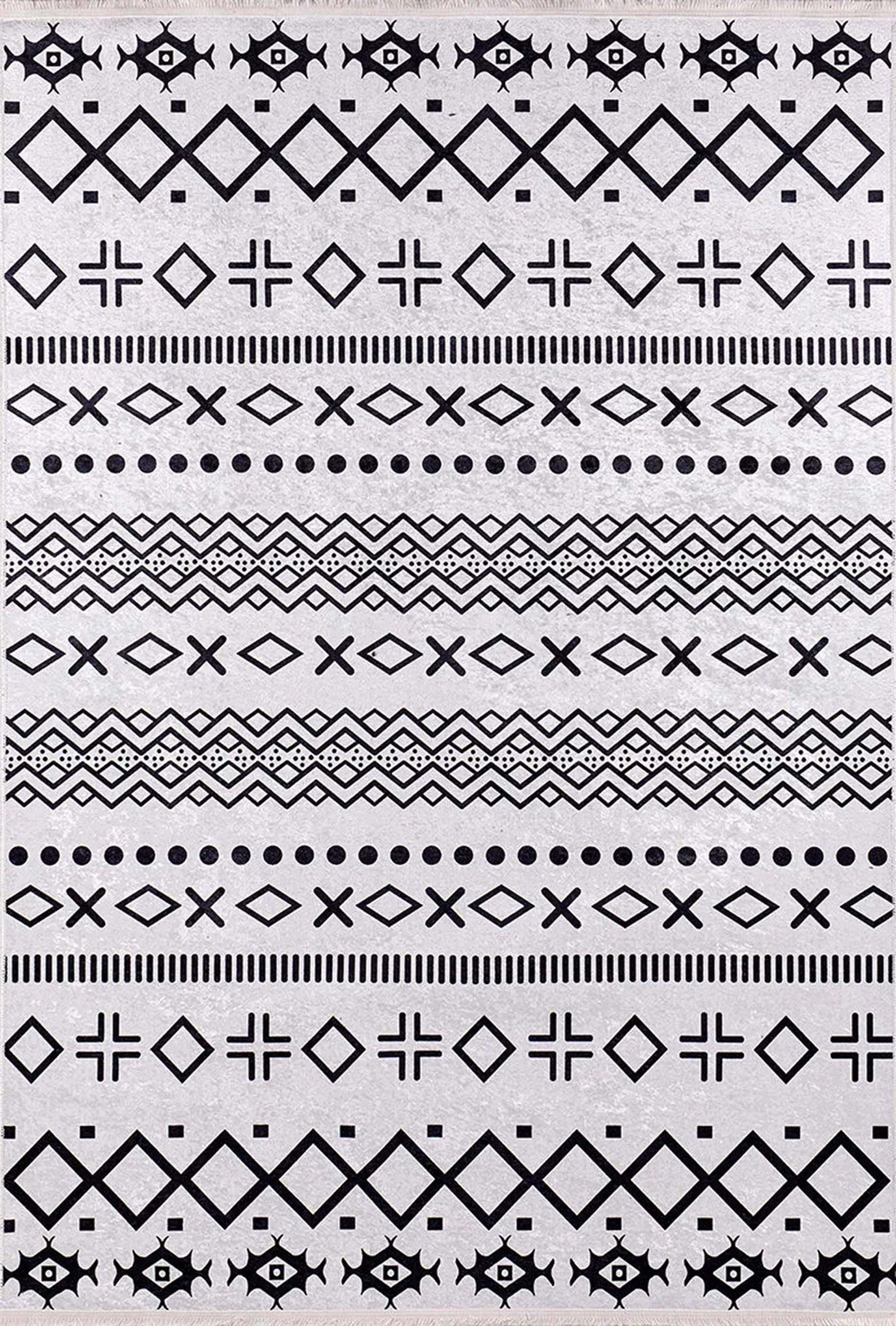 Lana Boho Aztec Black White Rug