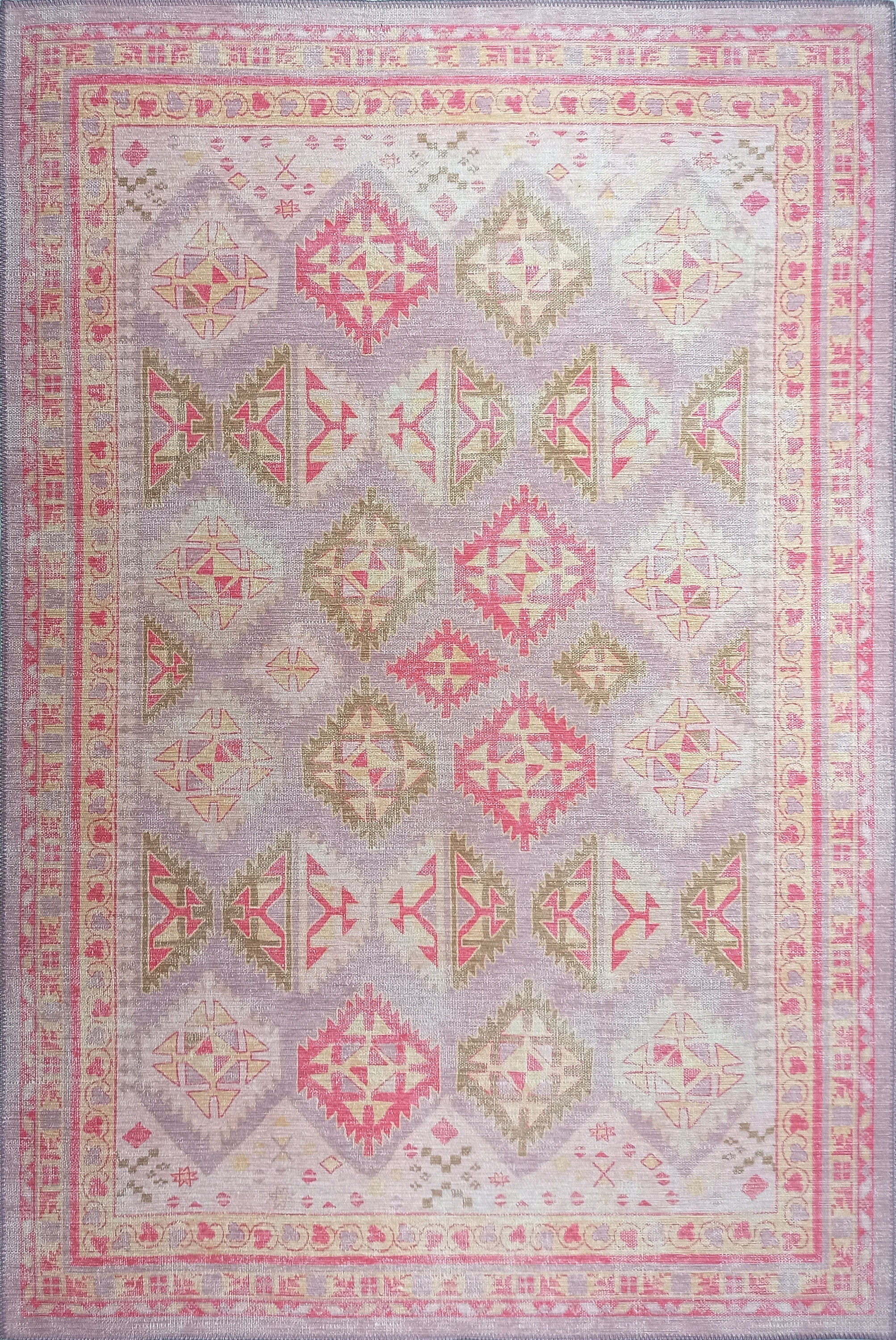 Lilac Purple Pink Herki Vintage Rug