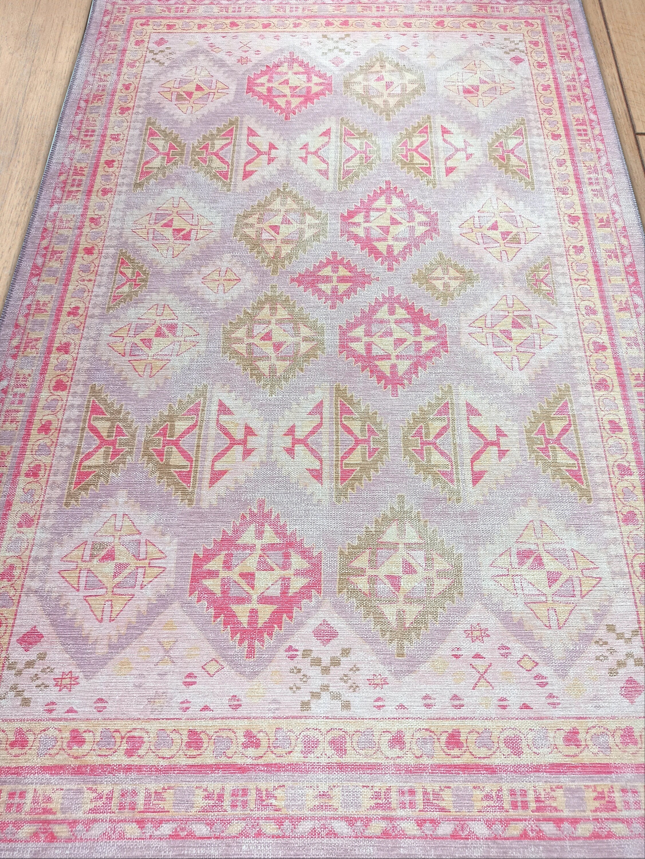 Lilac Purple Pink Herki Vintage Rug