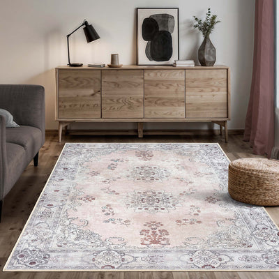 Lite Pink Oushak Area Washable Rug