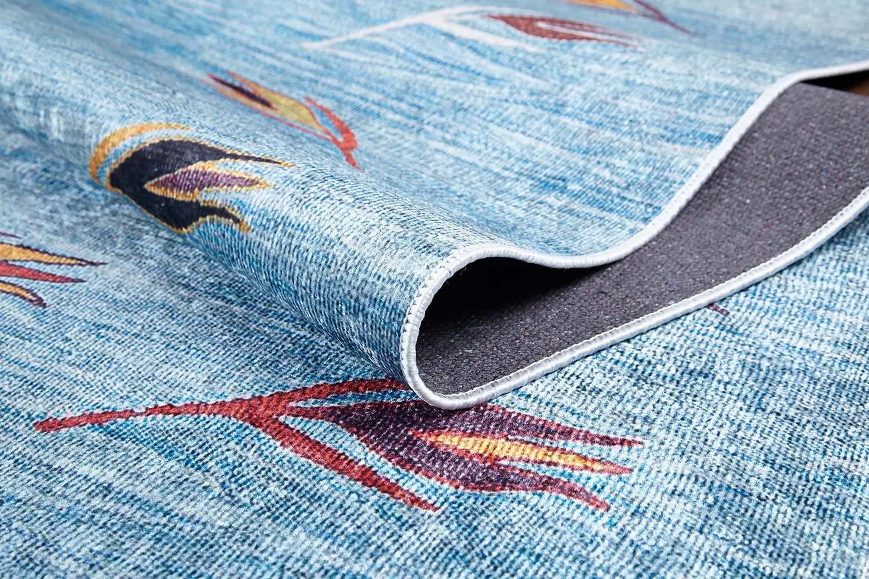 Litya Turkish Kilim Light Blue and Orange Rug