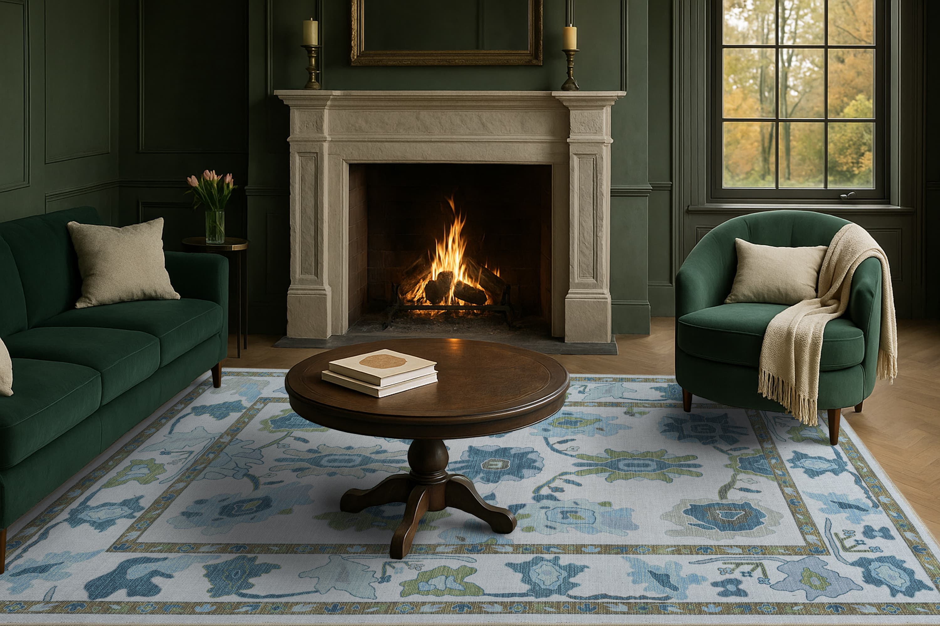 Alienore Green Modern Oushak Rugs - Fame Rugs