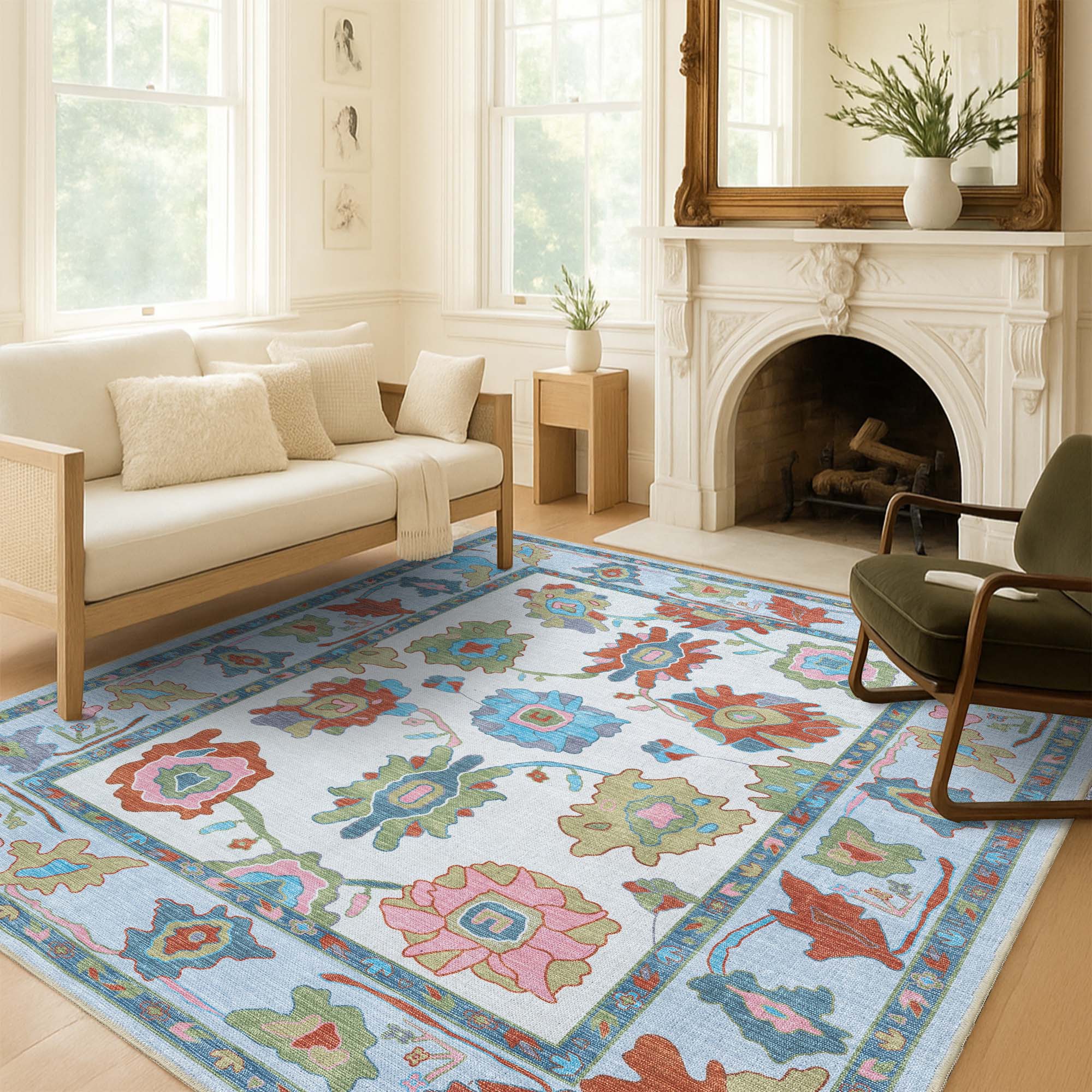 Sayyida Colorful Floral Pastel Modern Oushak Rug