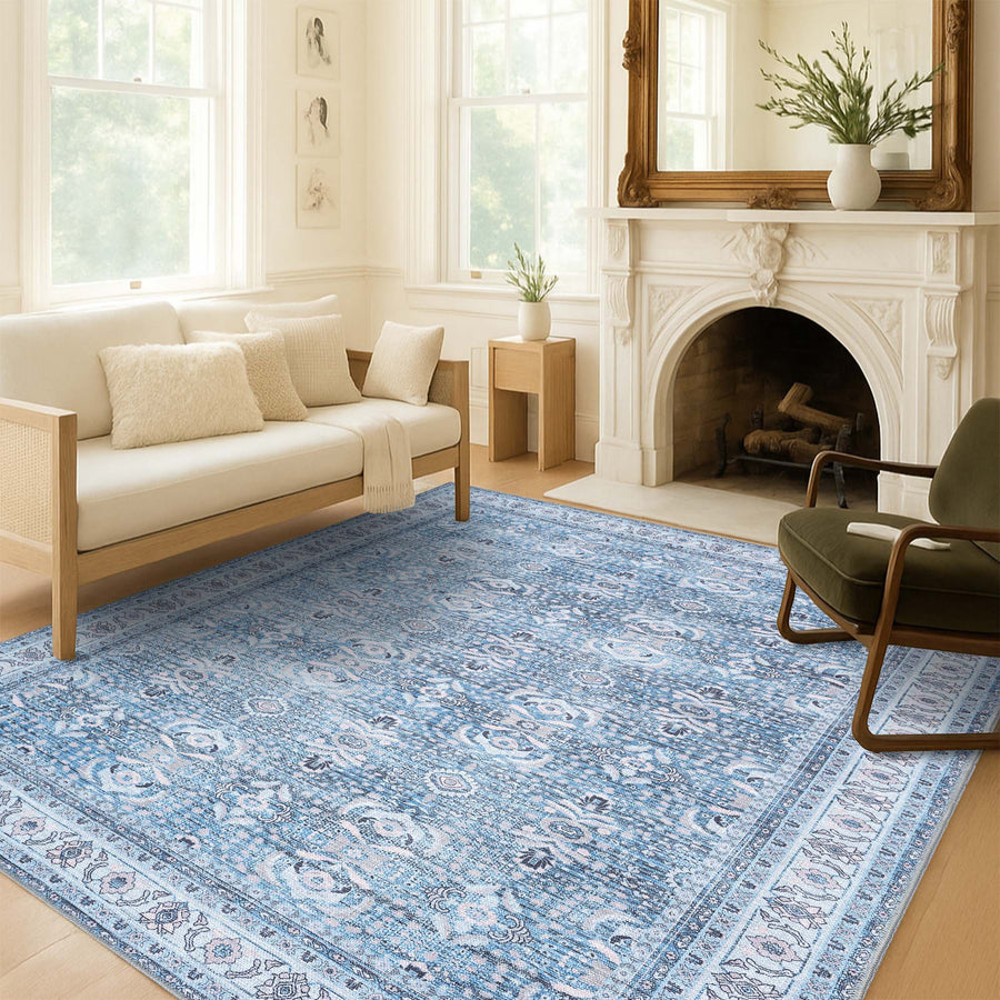 Jayla Modern Turkish Floral Cream Blue Rug