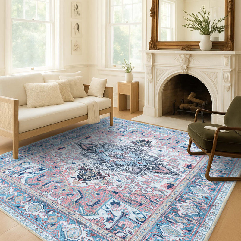 Marielle Navy Pink Heriz Modern Persian Rug