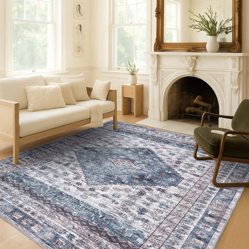 Emerson Navy Cream Modern Distressed Persian Rug