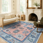 Menna Salmon Orange Blue Modern Oushak Rug