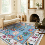 Farhana Green Colorful Floral Modern Oushak Rug