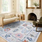Mary Rose White Pastel Colorful Floral Oushak Rug