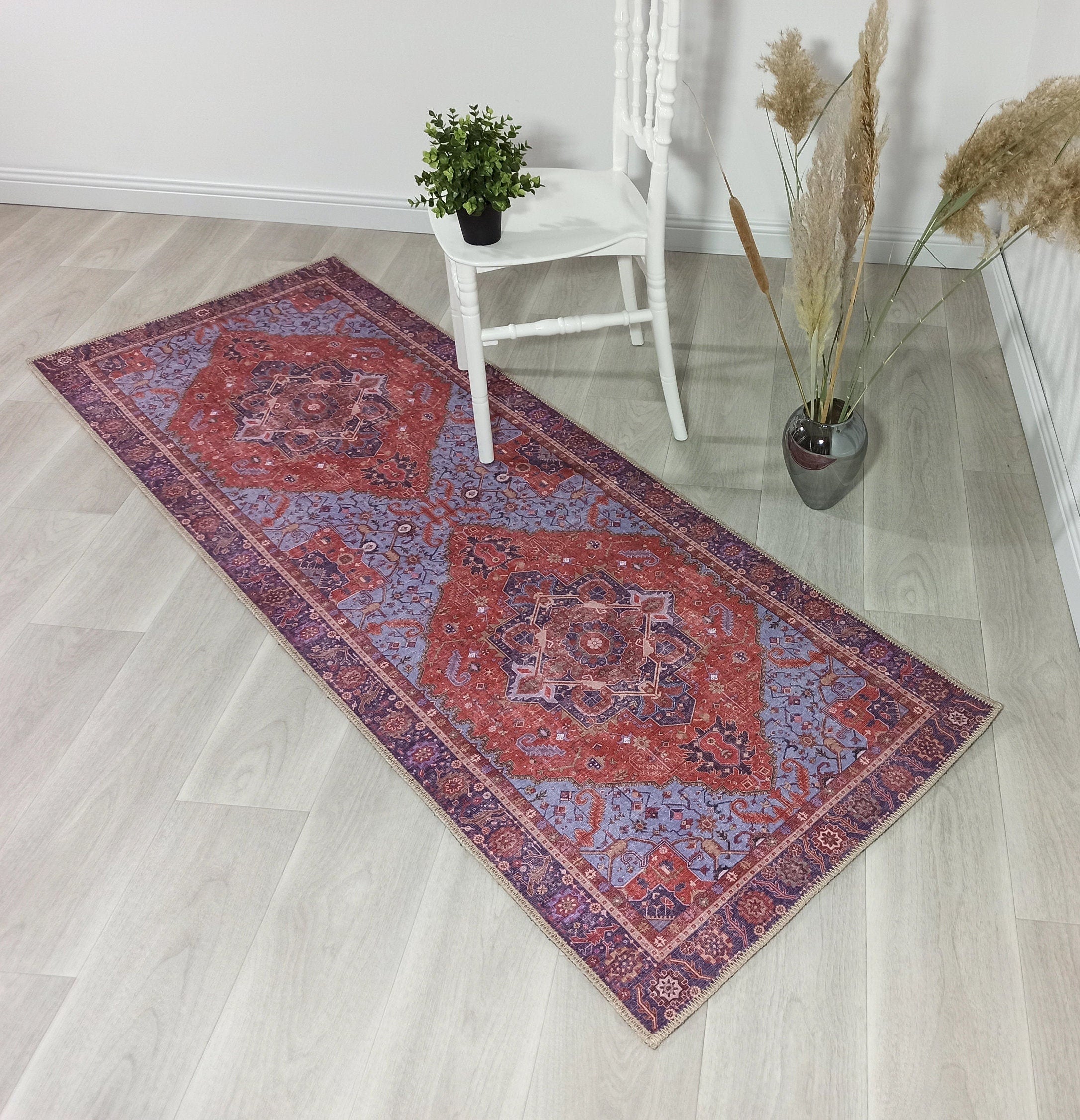 Lory Antique Red Blue Medallion Runner Rug