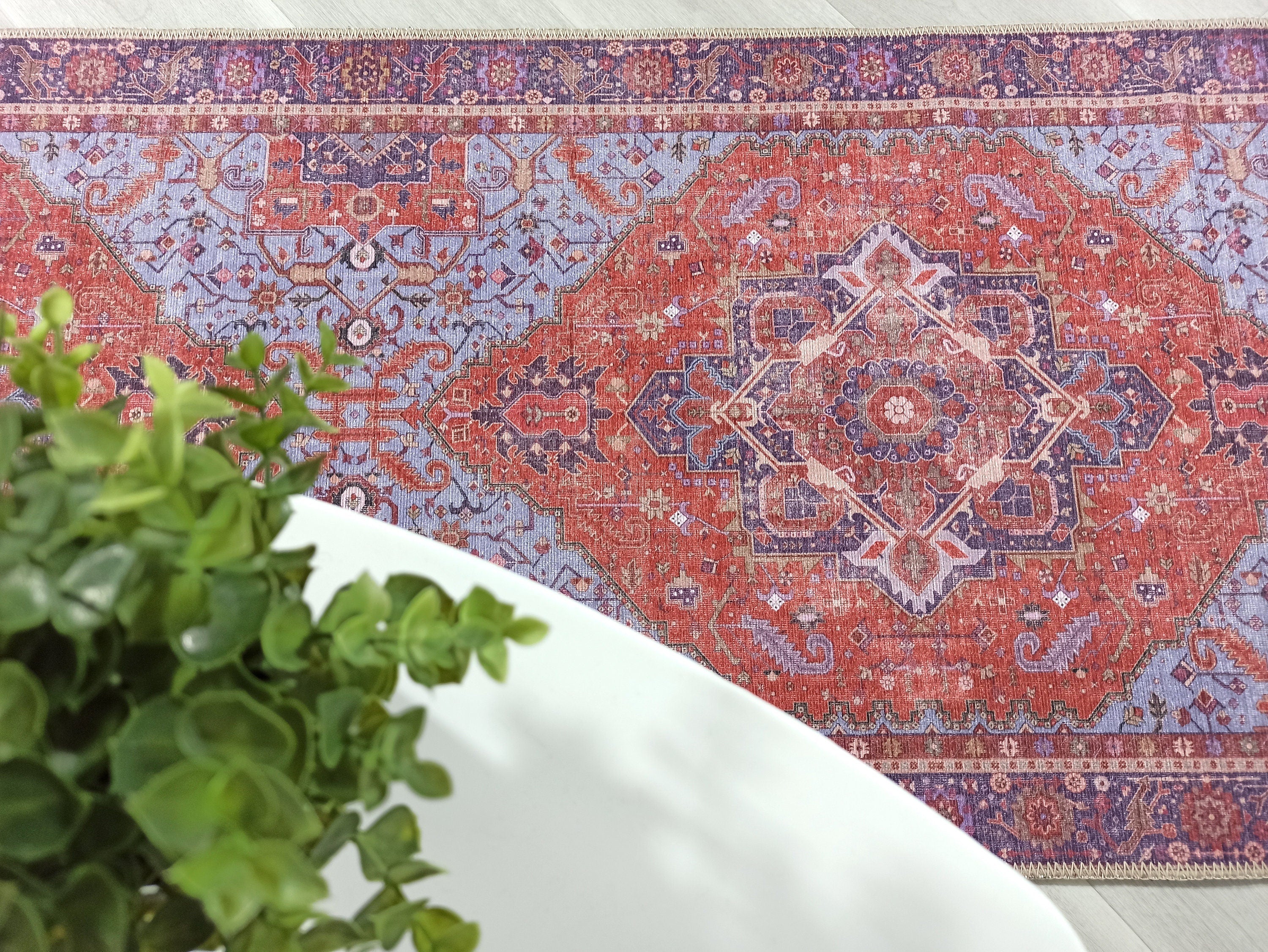 Lory Antique Red Blue Medallion Runner Rug