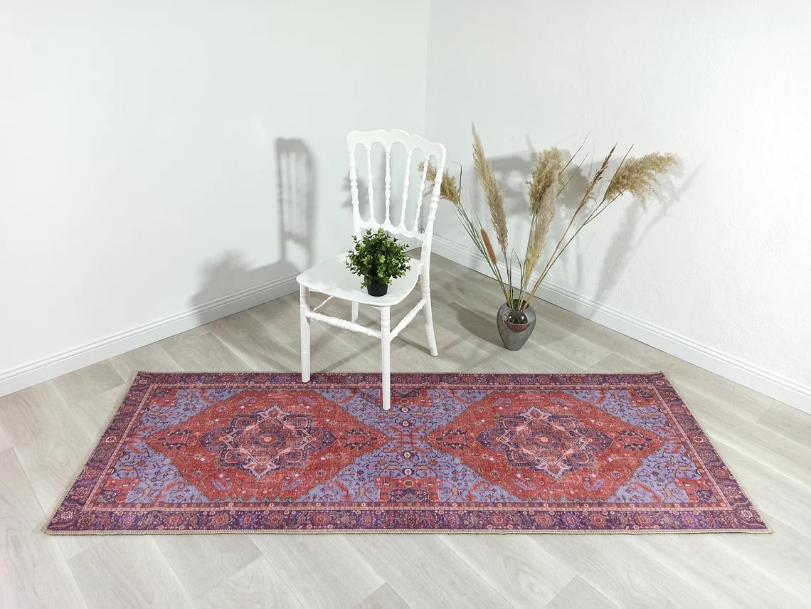 Lory Antique Red Blue Medallion Runner Rug