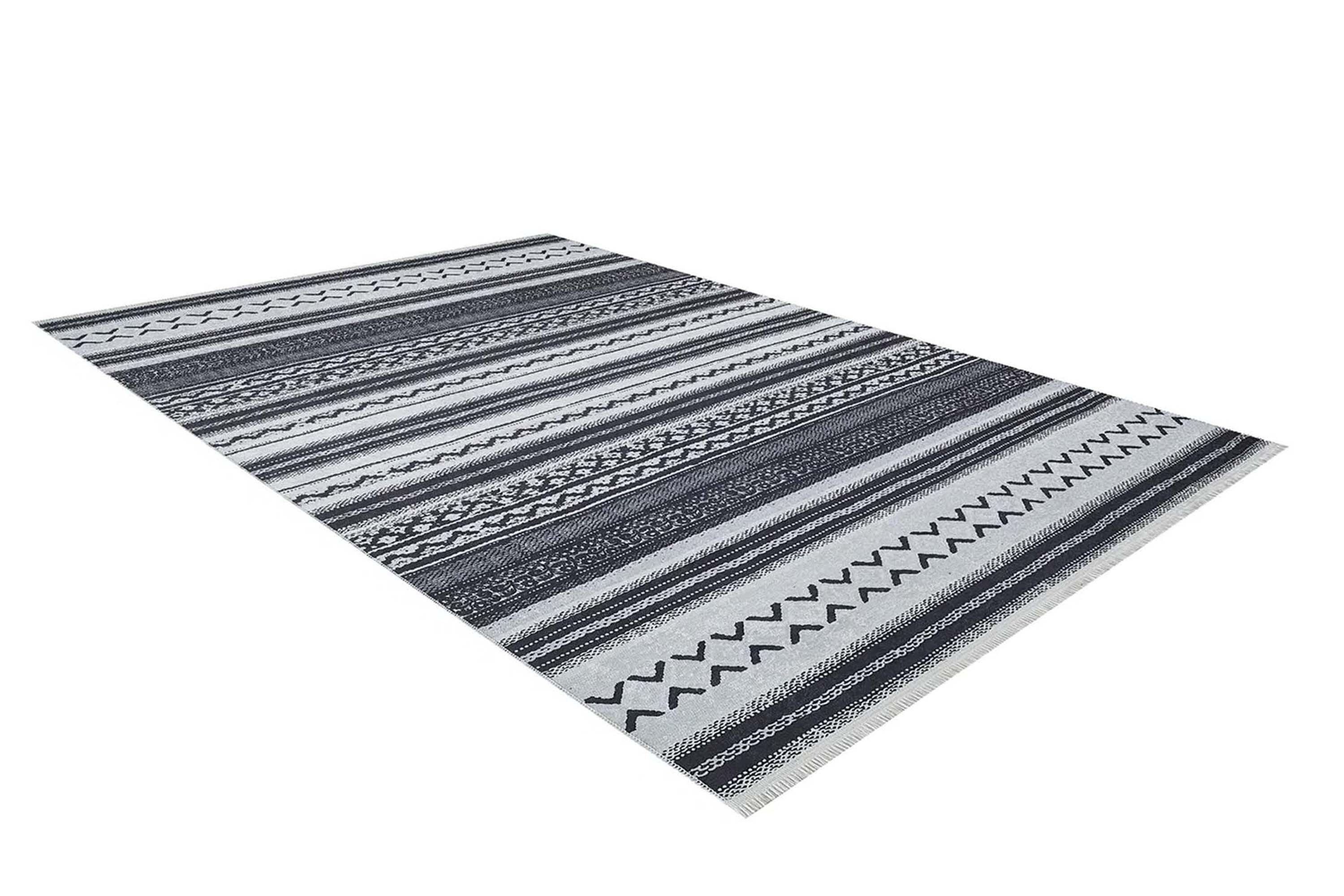 Lunda White Black Striped Rug