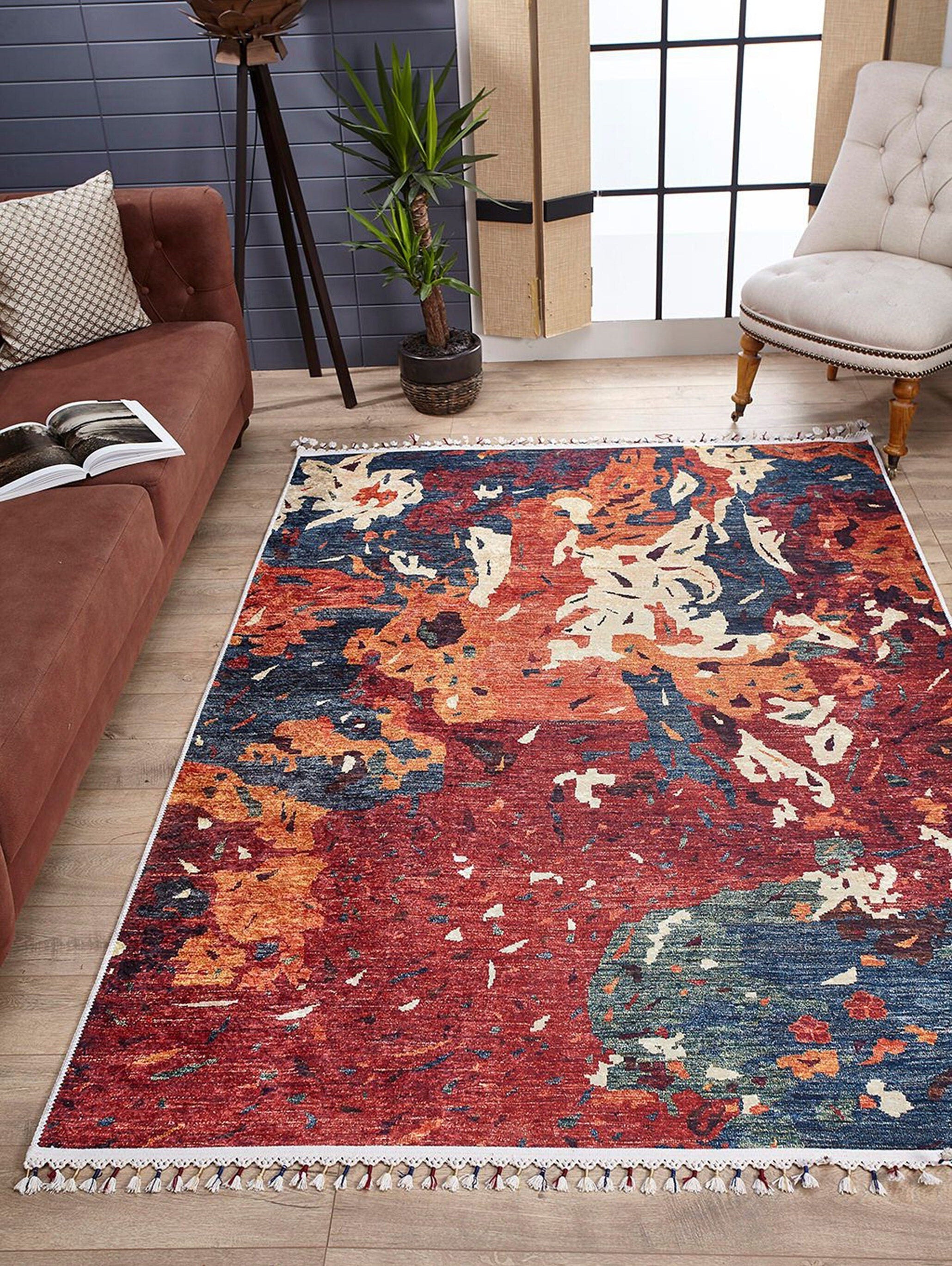 Luxa Modern Red Beige Blue Orange Rug