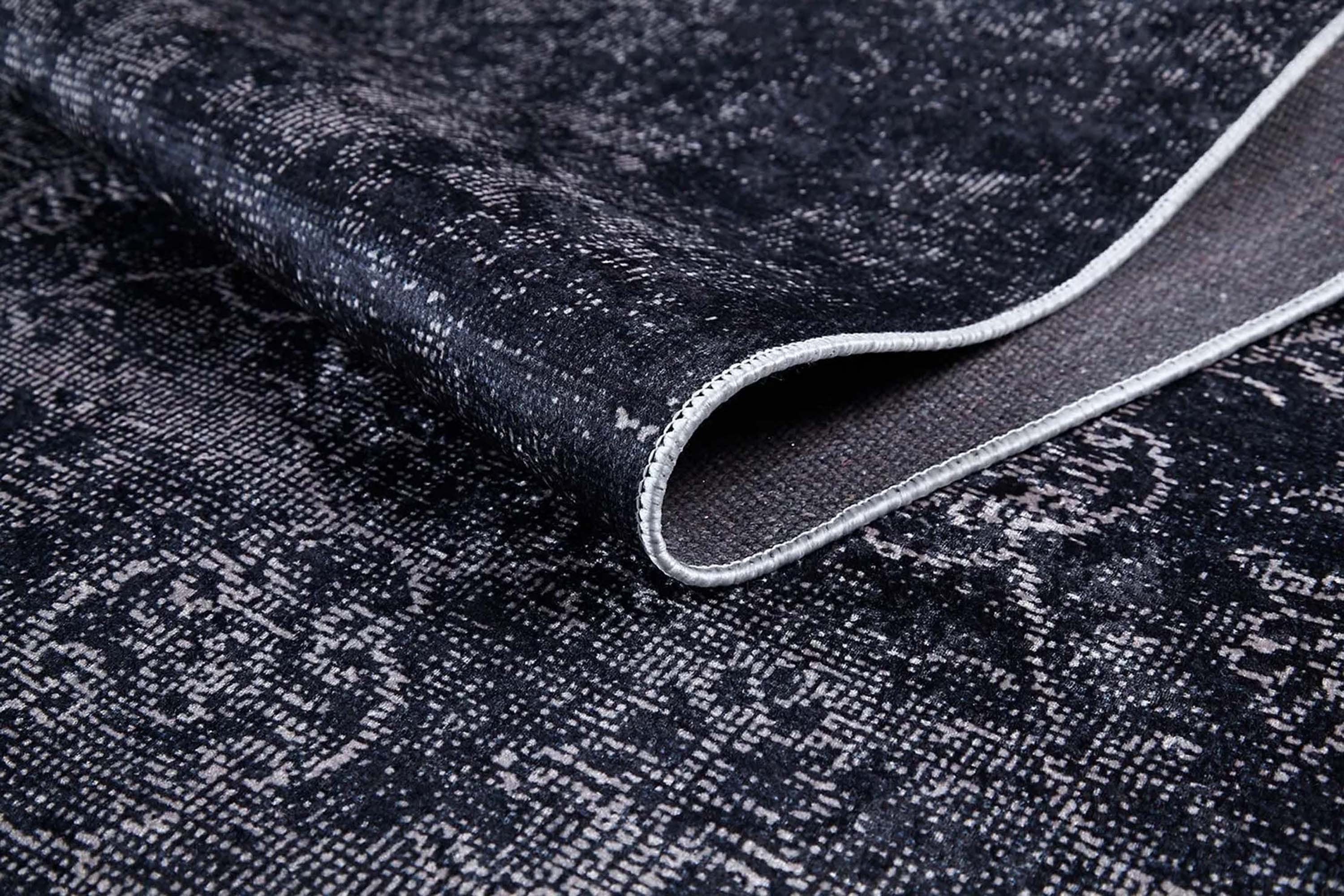 Magna Turkish White Floral Black Rug