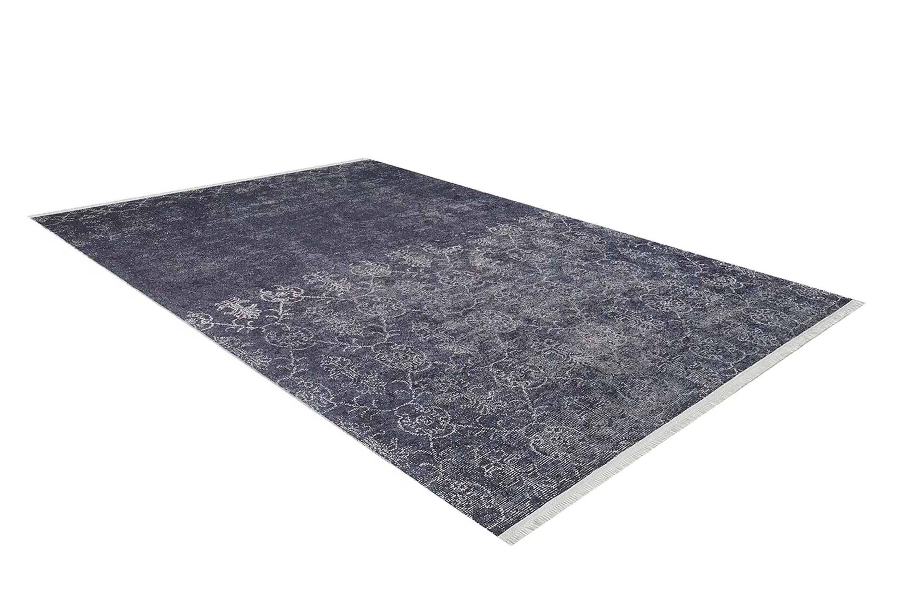 Magna Turkish White Floral Black Rug