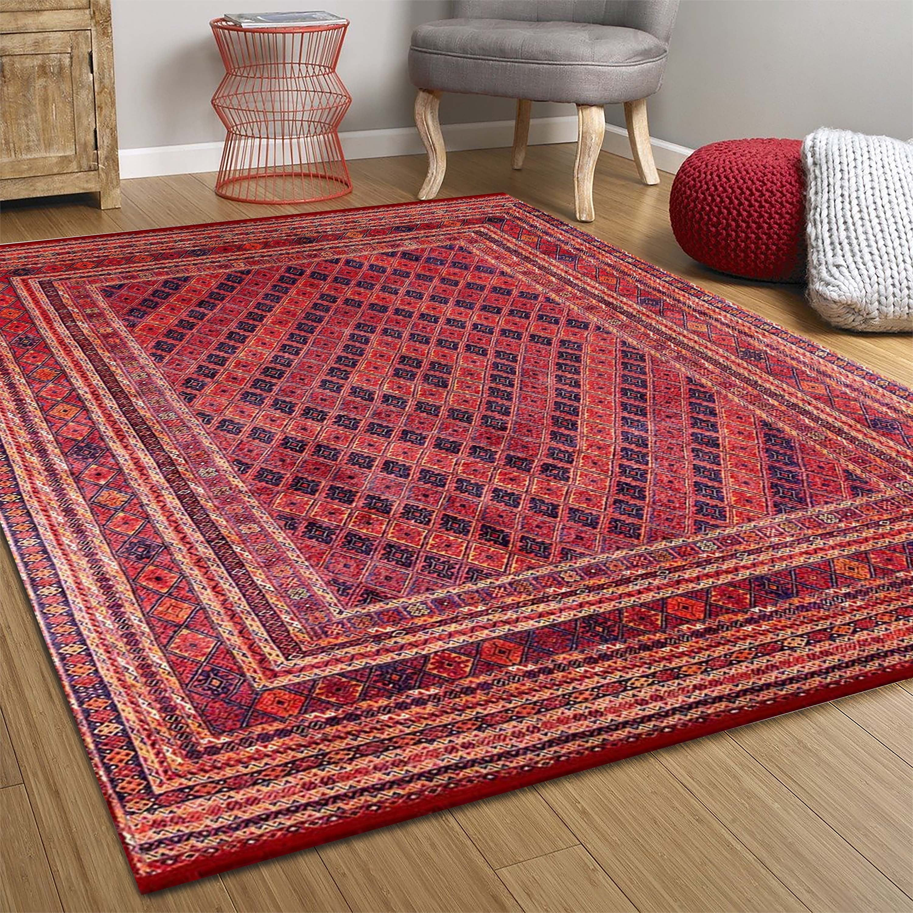 Manda Rug Turkish Kilim Terracotta and Navy Blue Rug