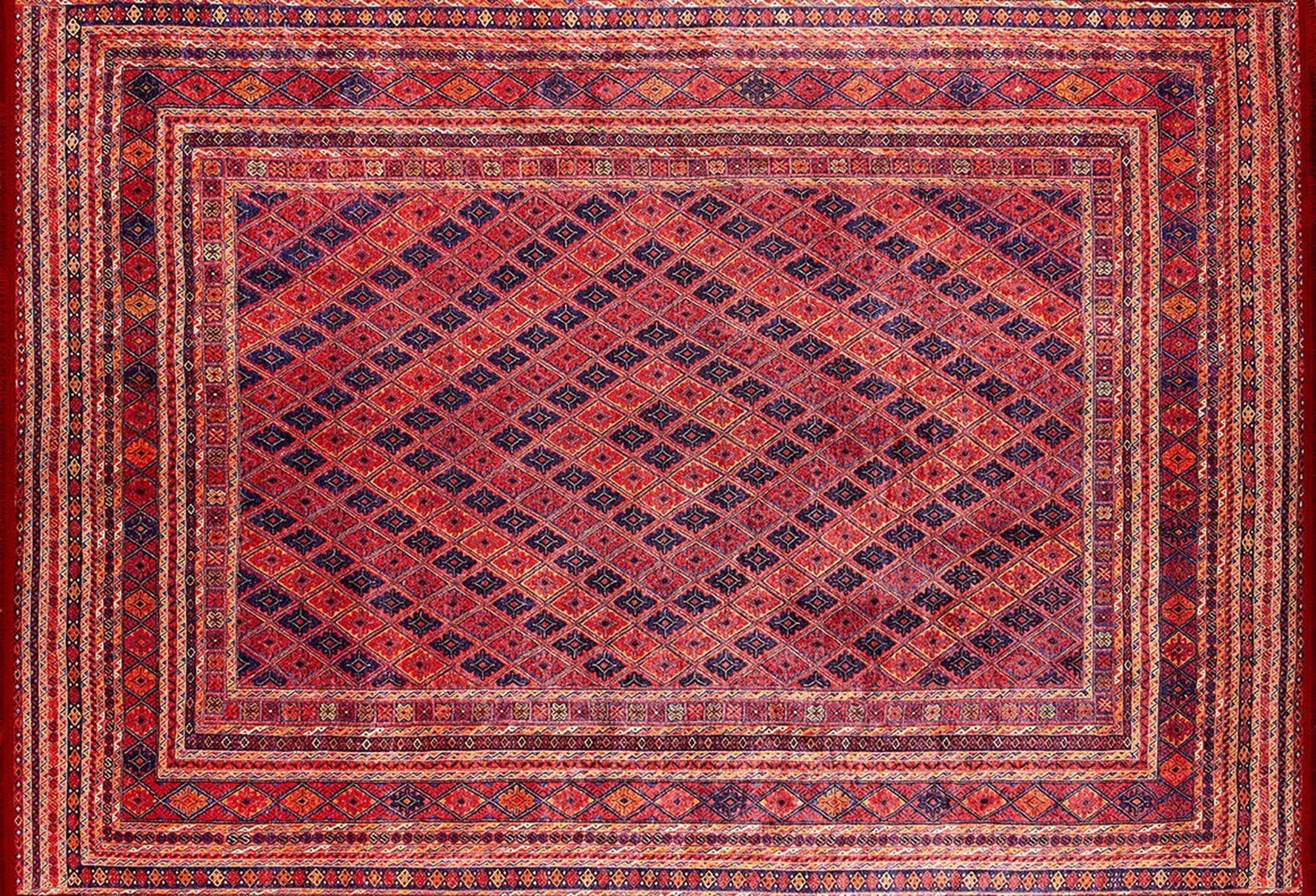 Manda Rug Turkish Kilim Terracotta and Navy Blue Rug