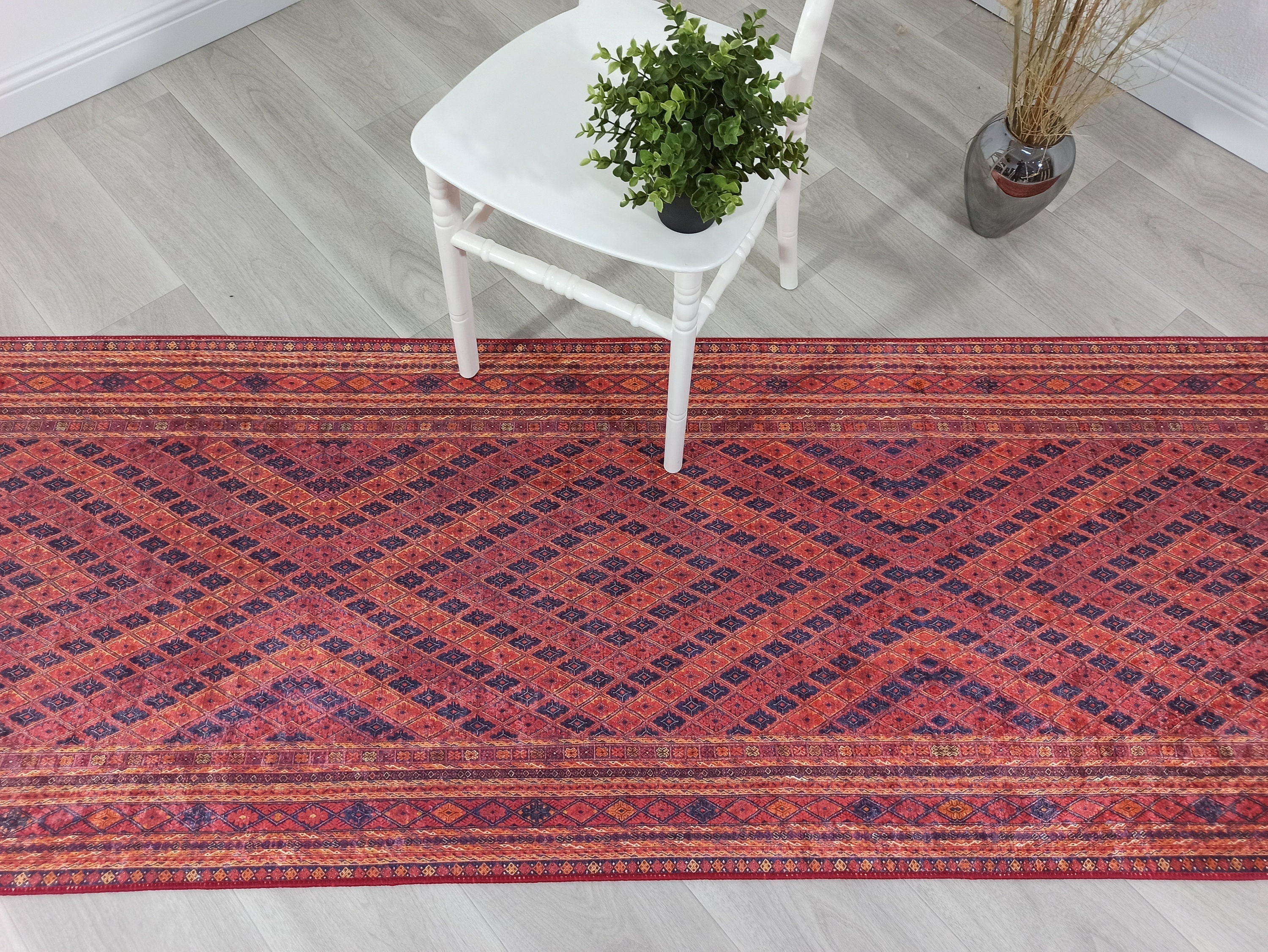 Manda Rug Turkish Kilim Terracotta and Navy Blue Rug
