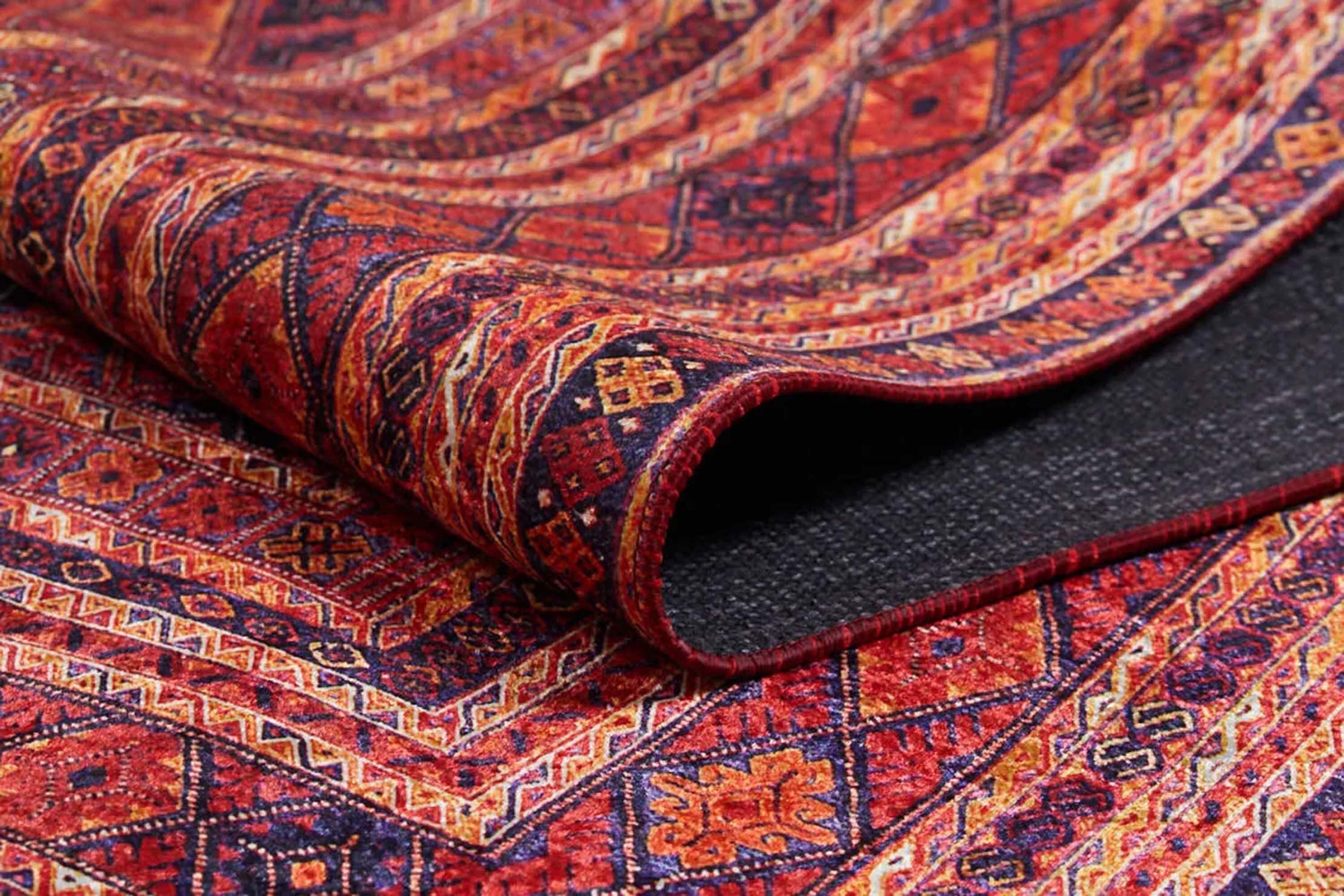 Manda Rug Turkish Kilim Terracotta and Navy Blue Rug