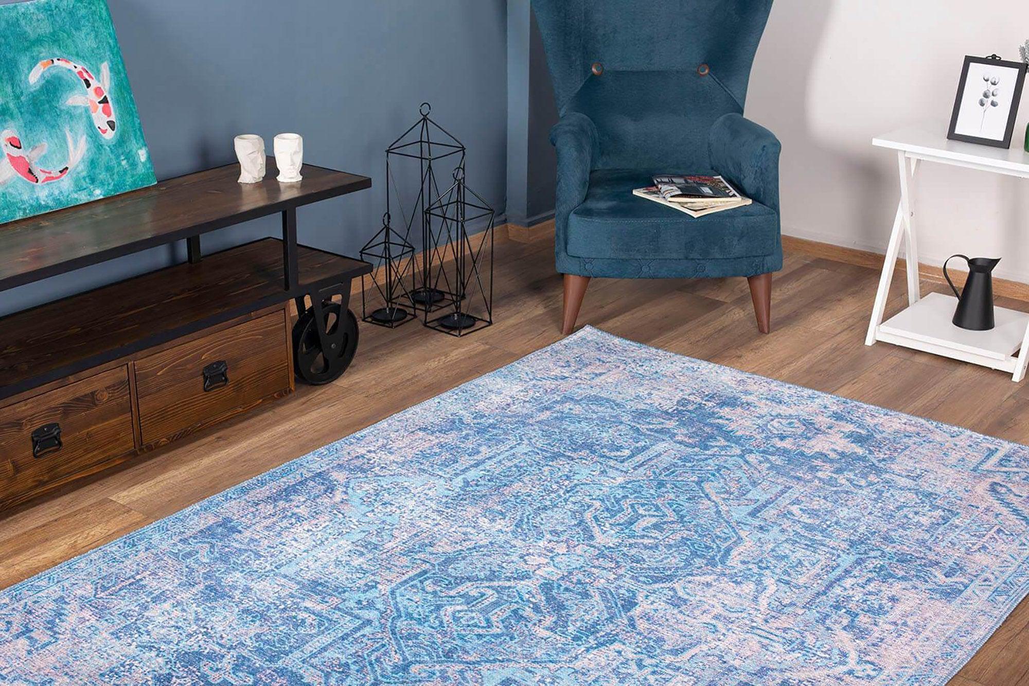 Mavera Blue &amp; Faded Turquoise Persian Rug