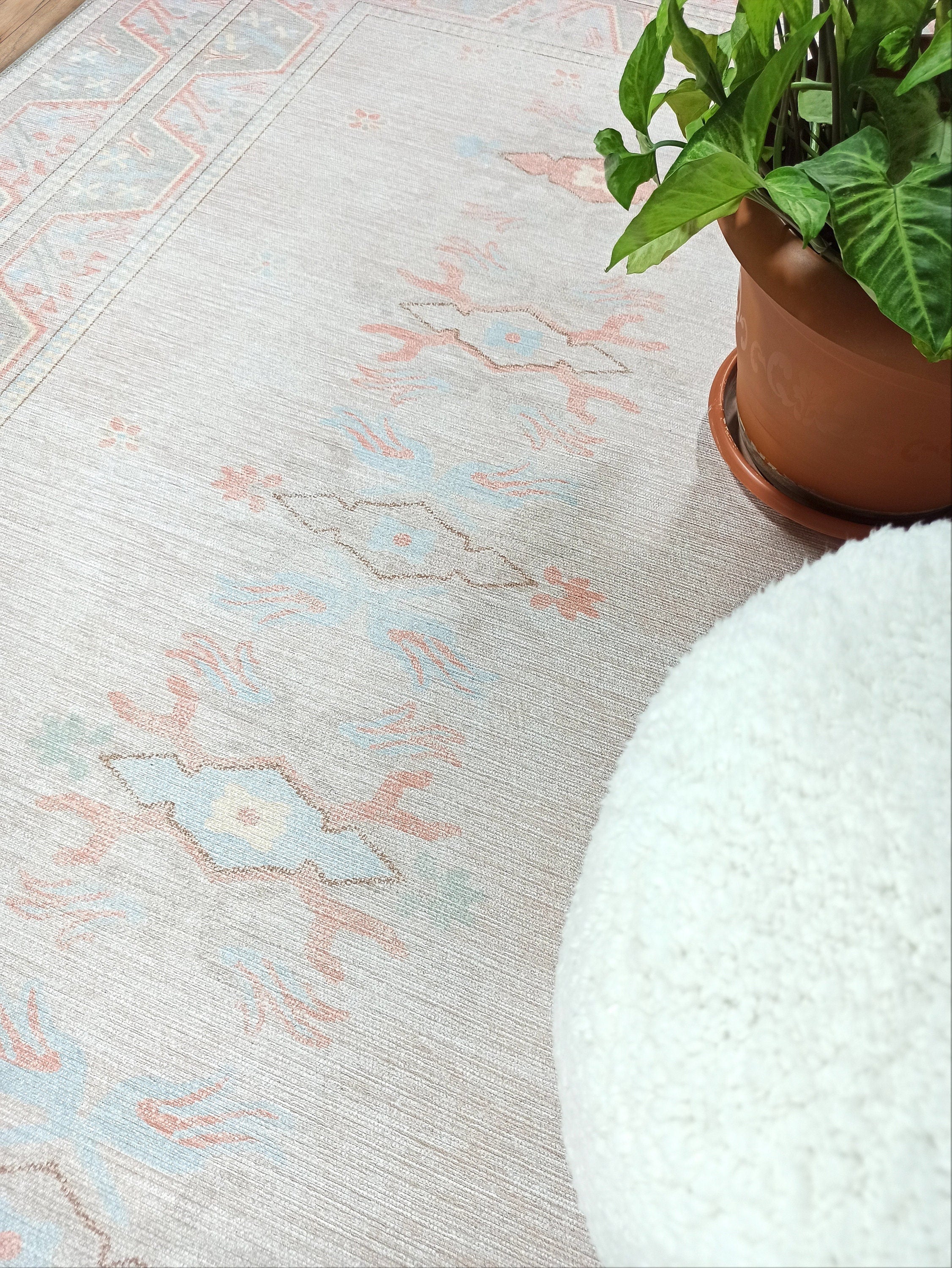 Milas Muted Baby Blue & Pale Blush Turkish Rug