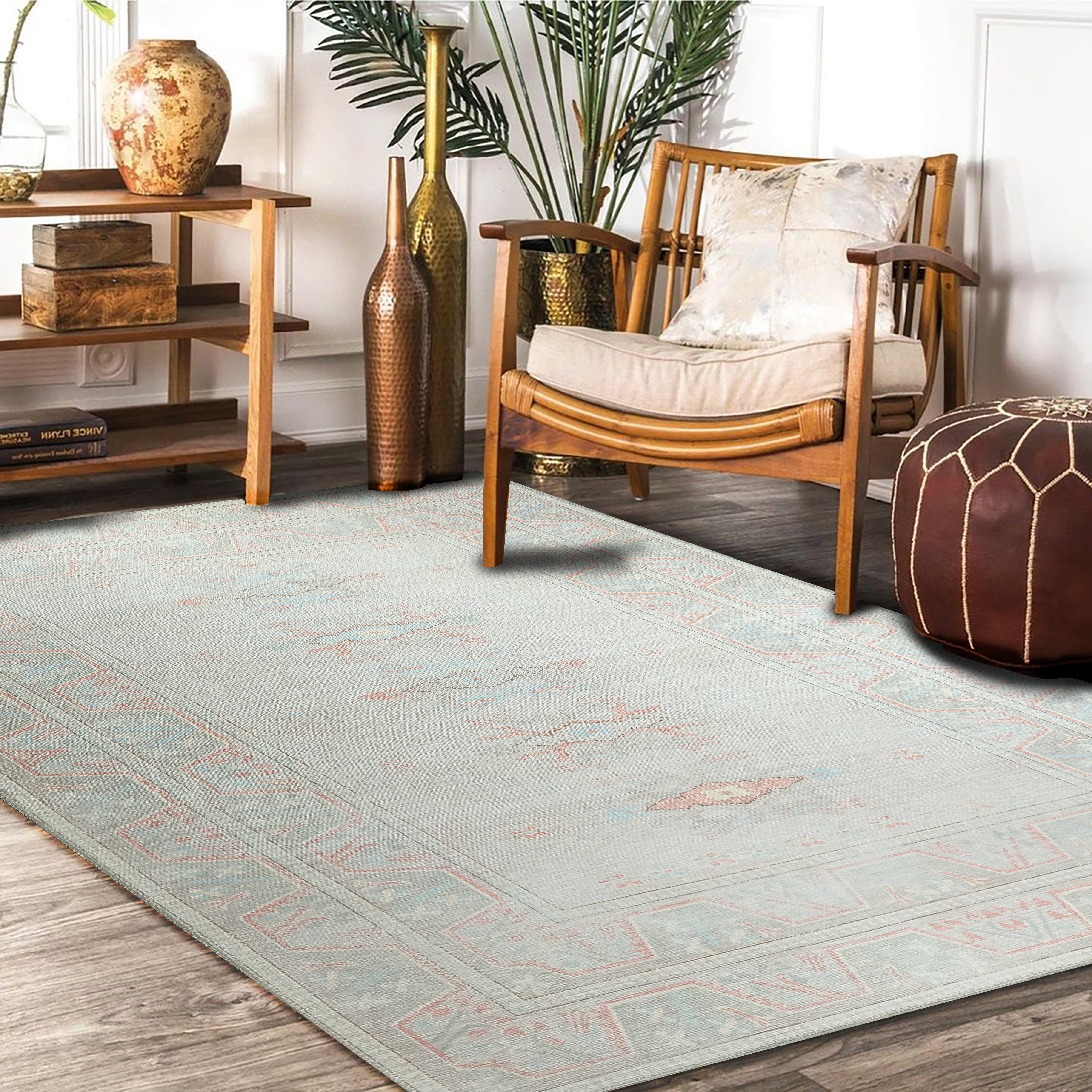 Milas Muted Baby Blue & Pale Blush Turkish Rug