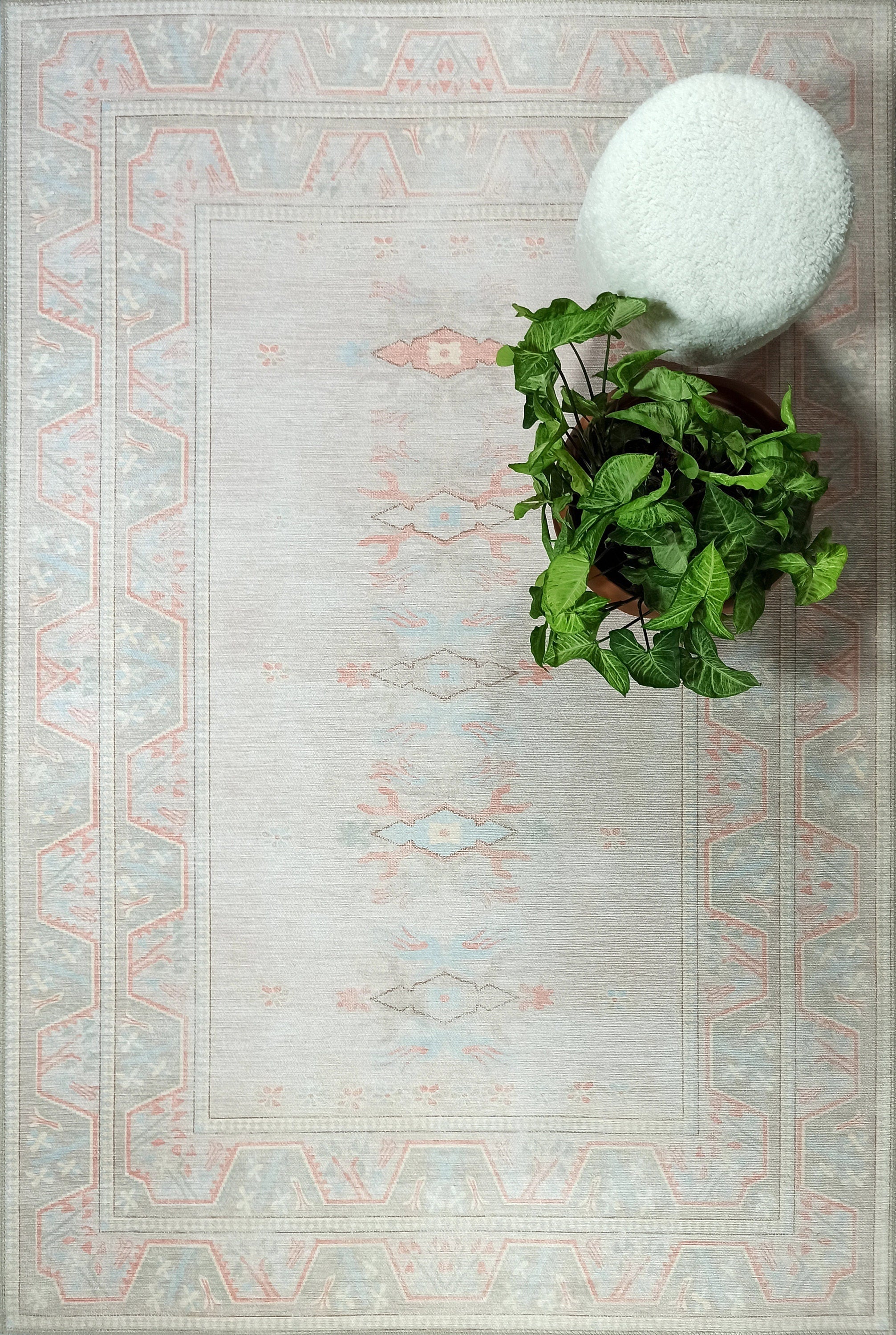 Milas Muted Baby Blue & Pale Blush Turkish Rug