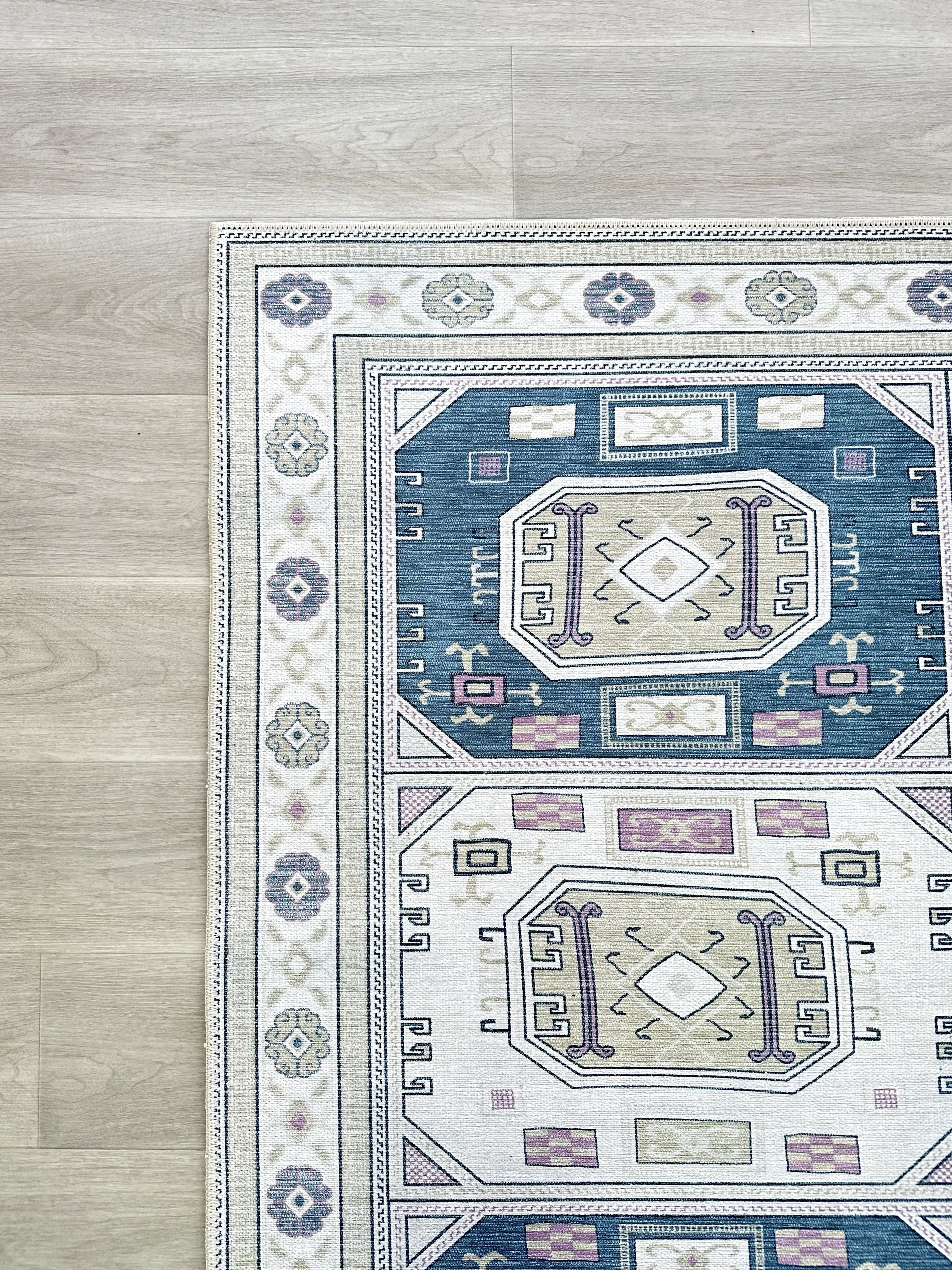 Amaan Cream Navy Modern Turkish Rug