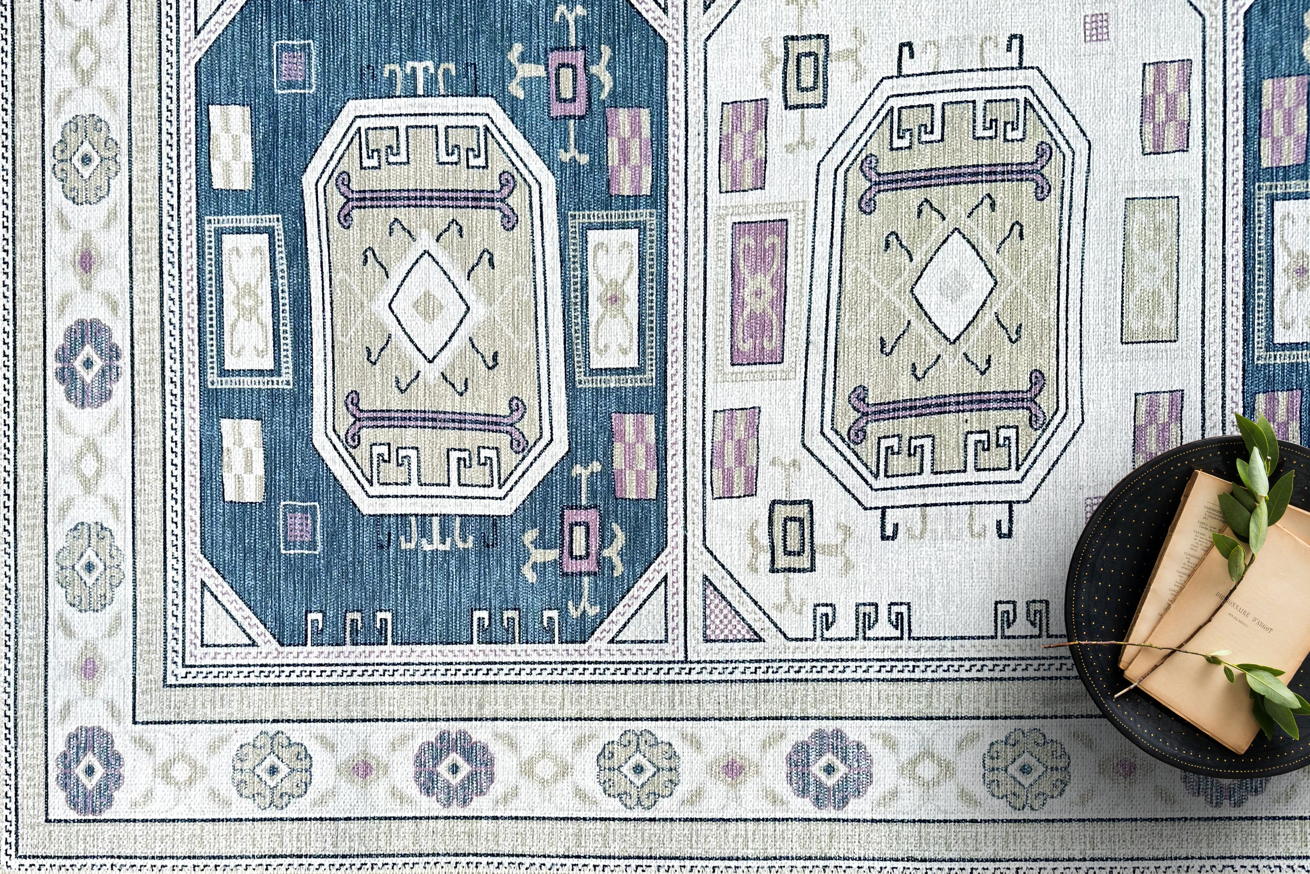 Amaan Cream Navy Modern Turkish Rug