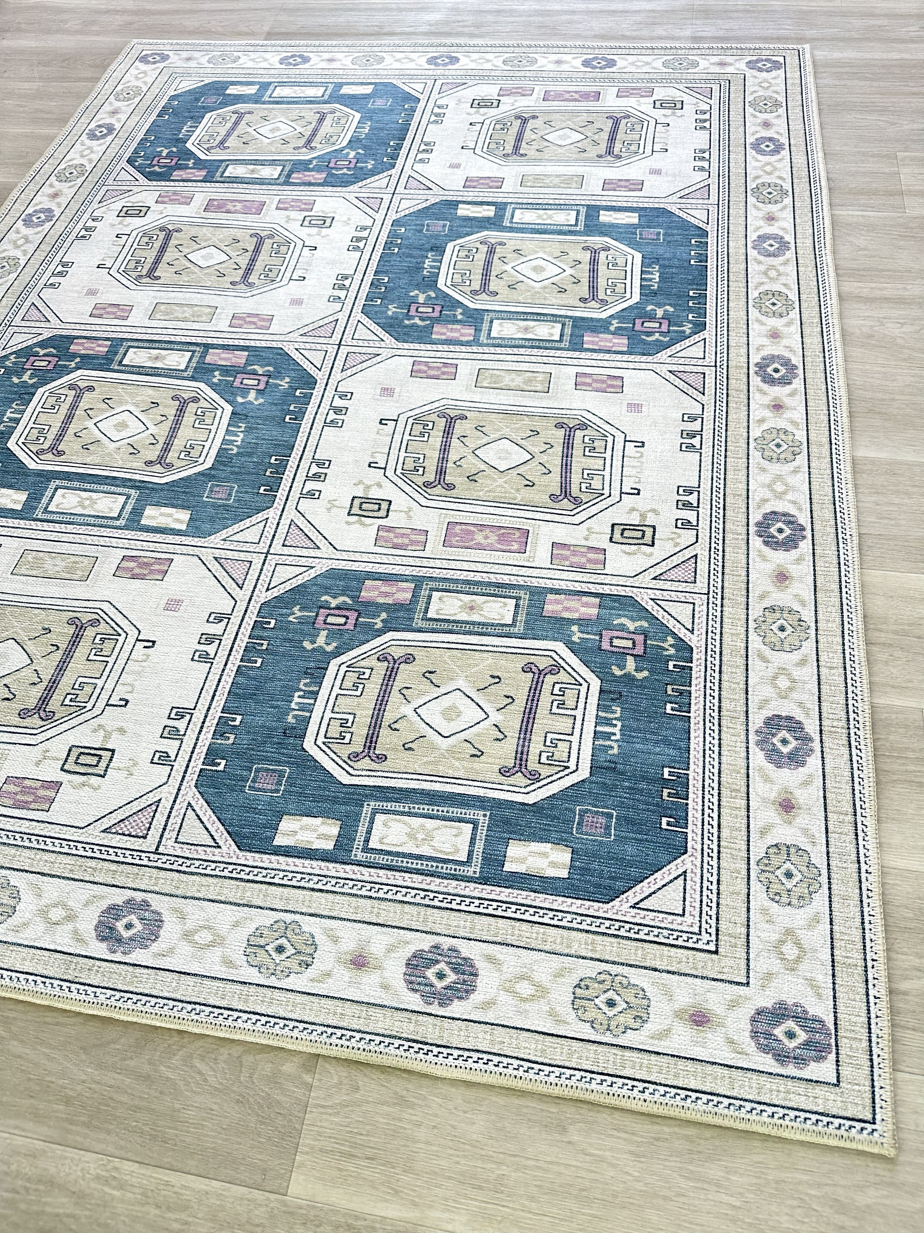 Amaan Cream Navy Modern Turkish Rug