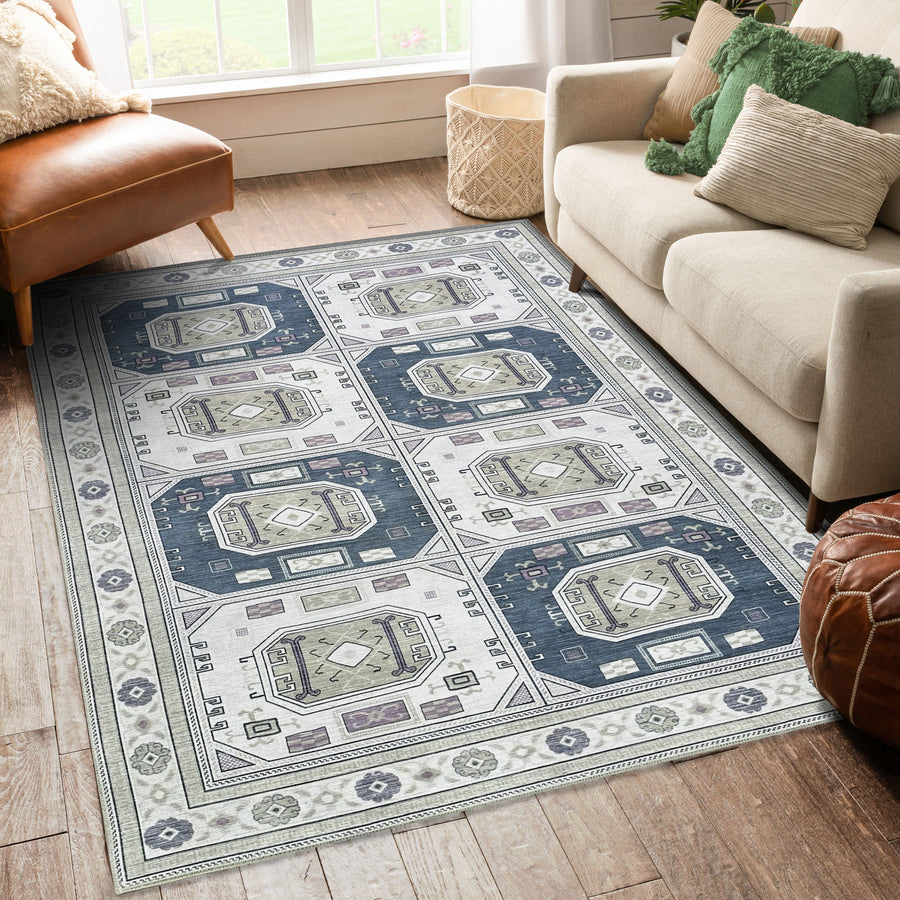Amaan Cream Navy Modern Turkish Rug