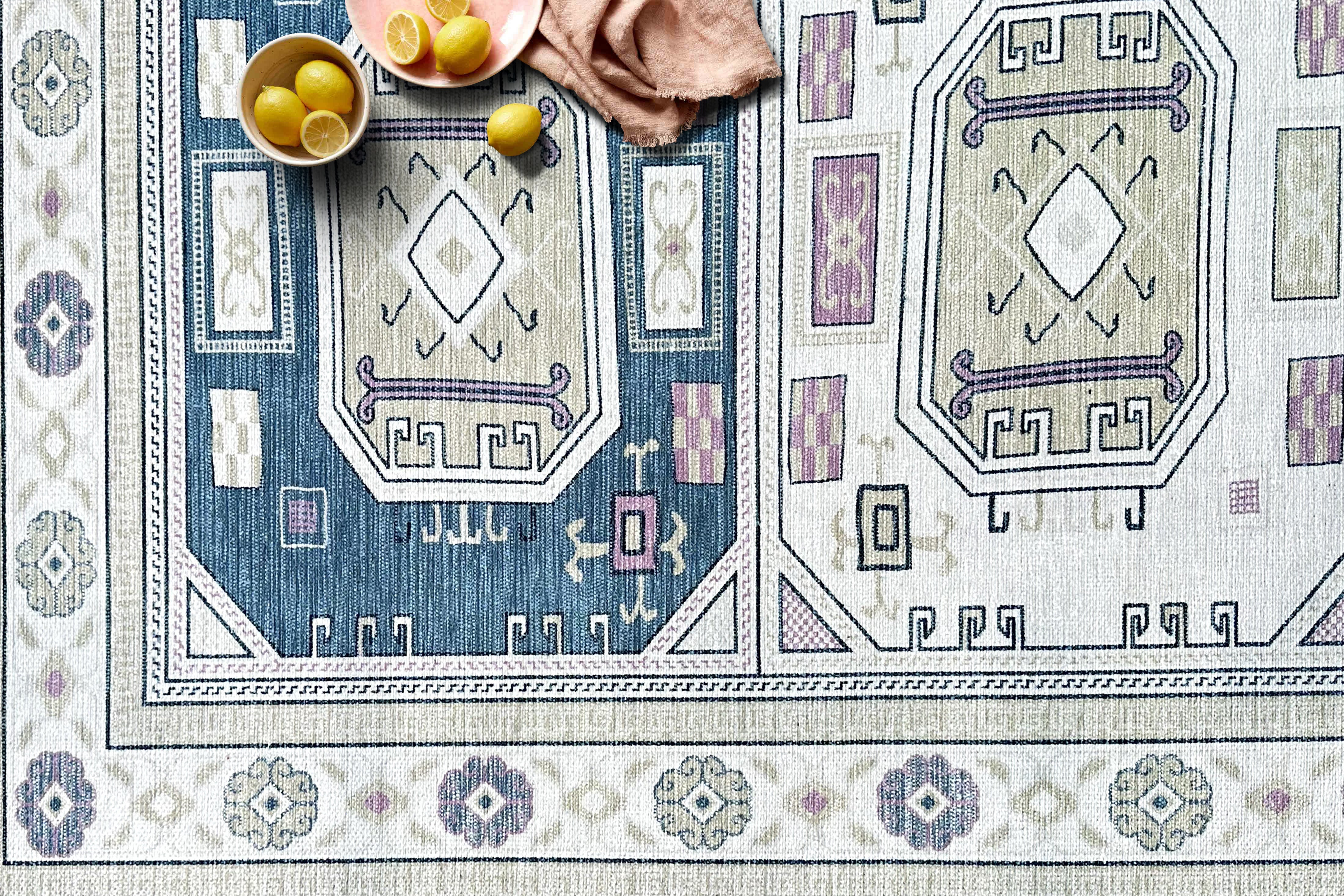 Amaan Cream Navy Modern Turkish Rug