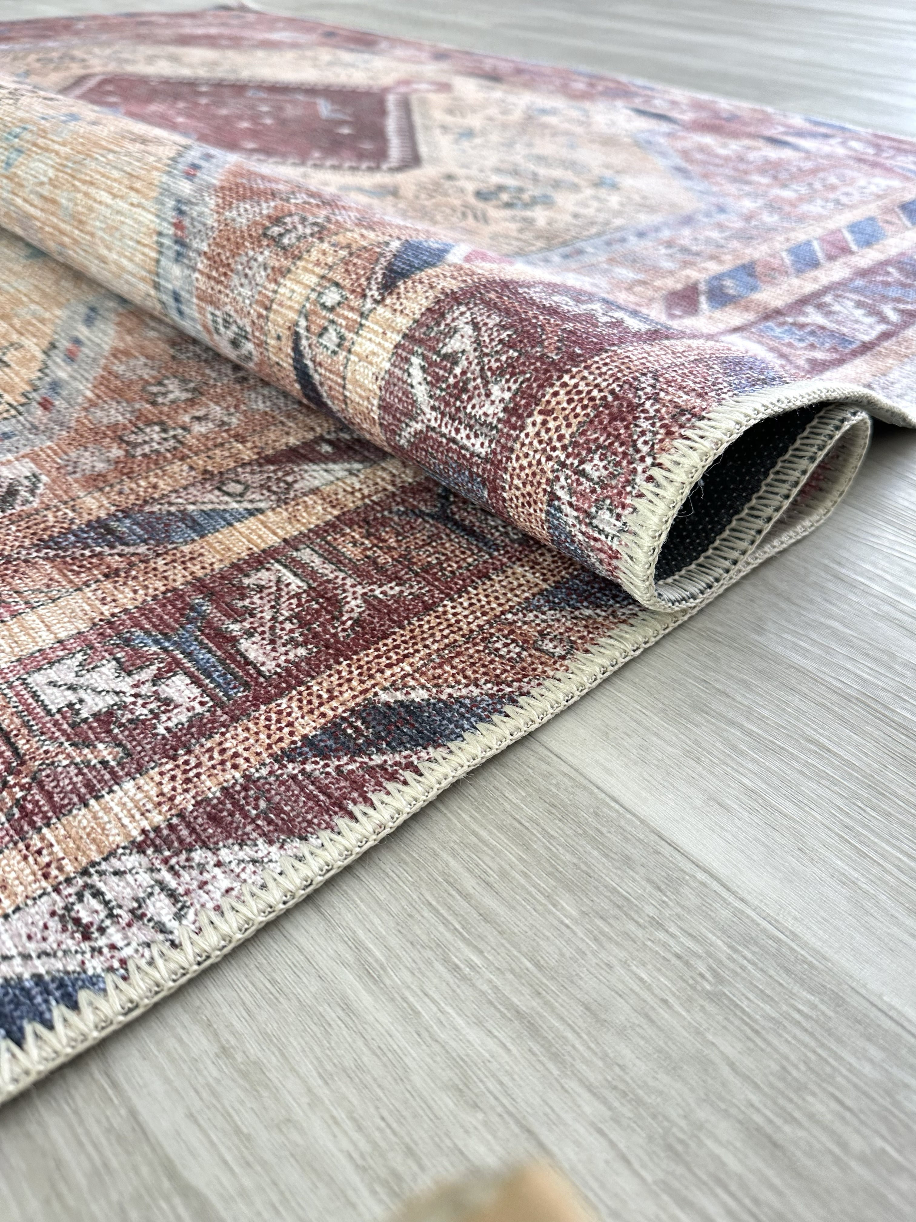 Azanna Terracotta Blue Beige Modern Turkish Rug