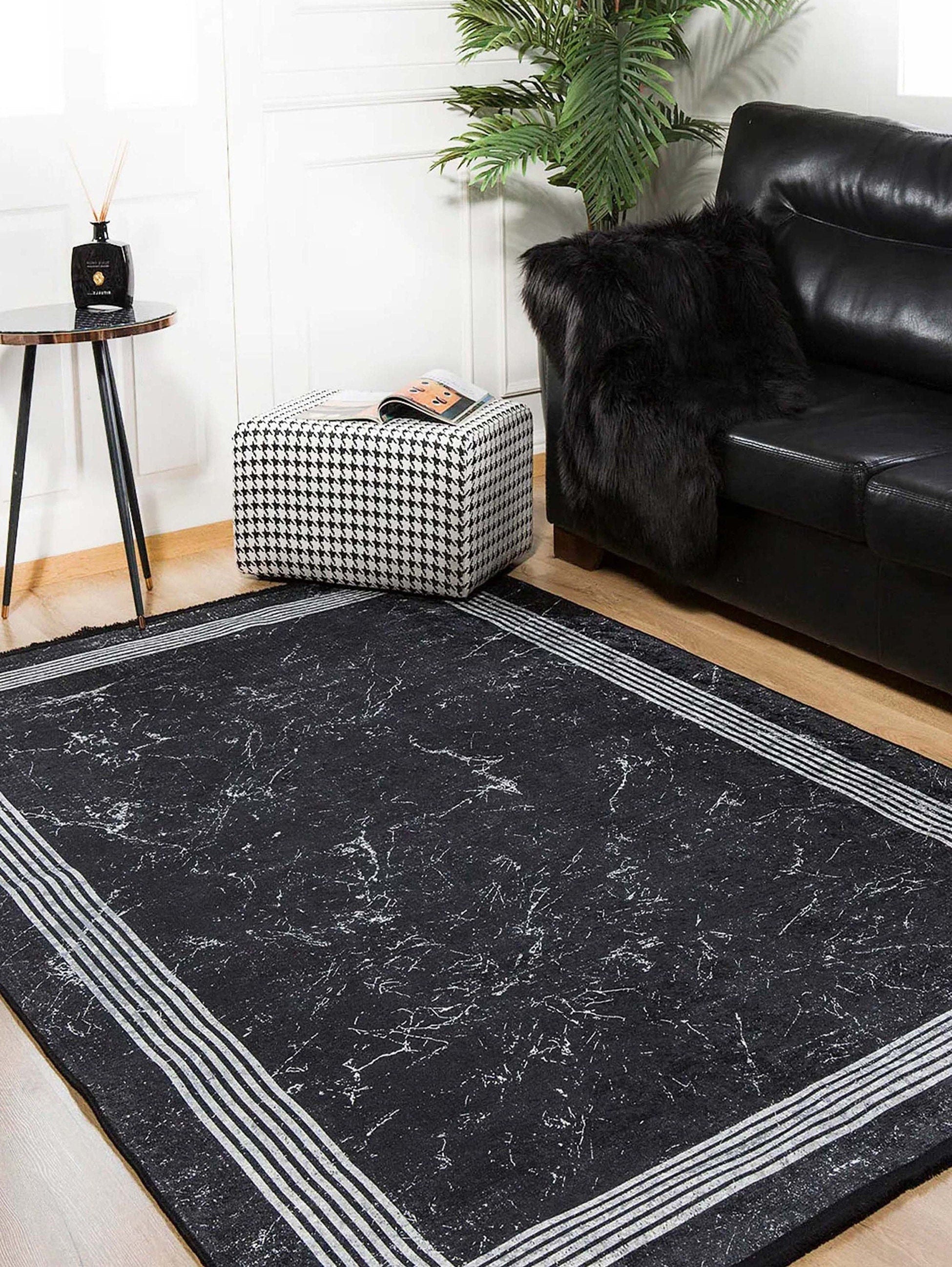 Mora Turkish Modern Marble Black Rug