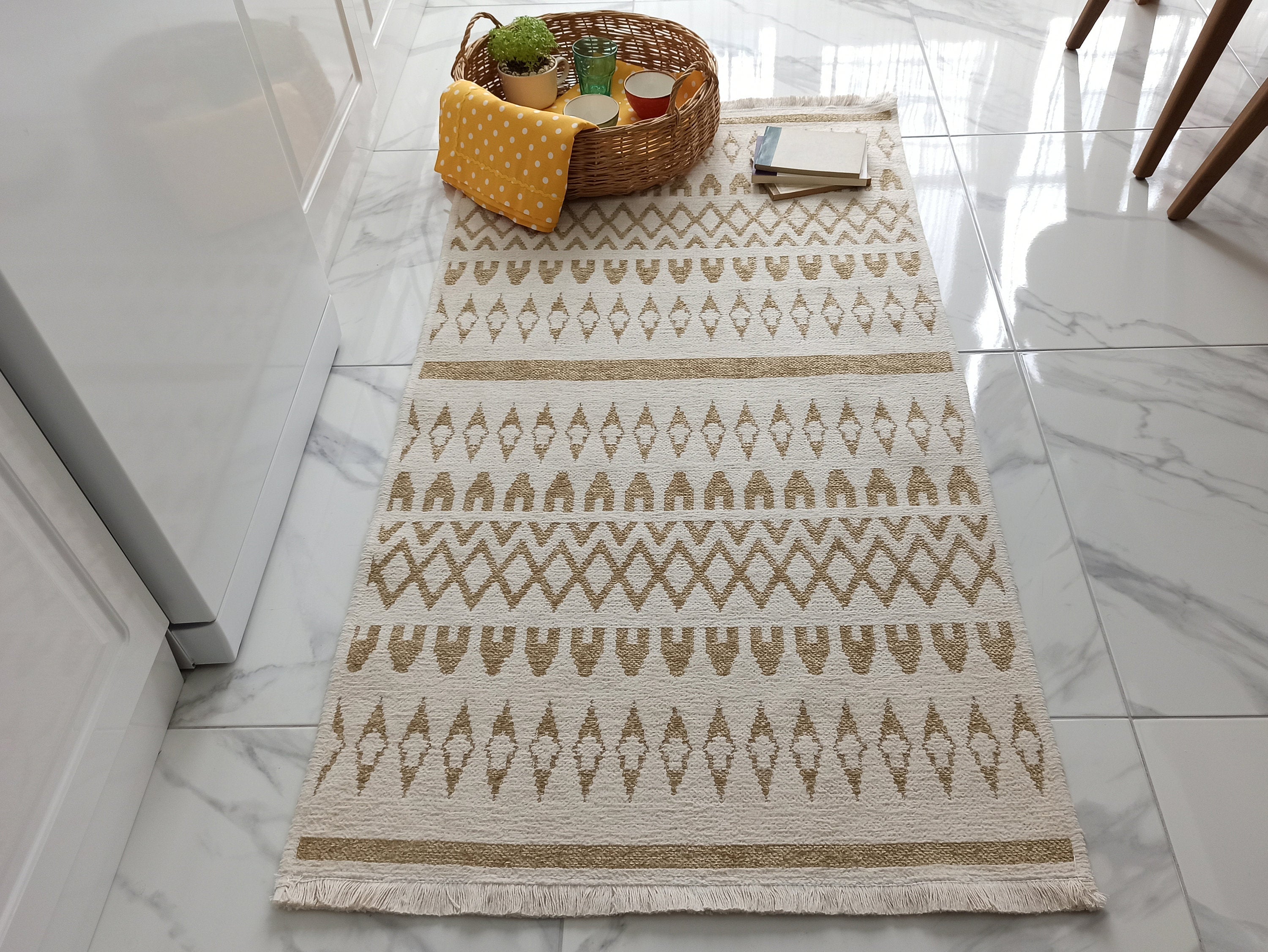 NEU Runner Kilim White Beige Flatweave Rug