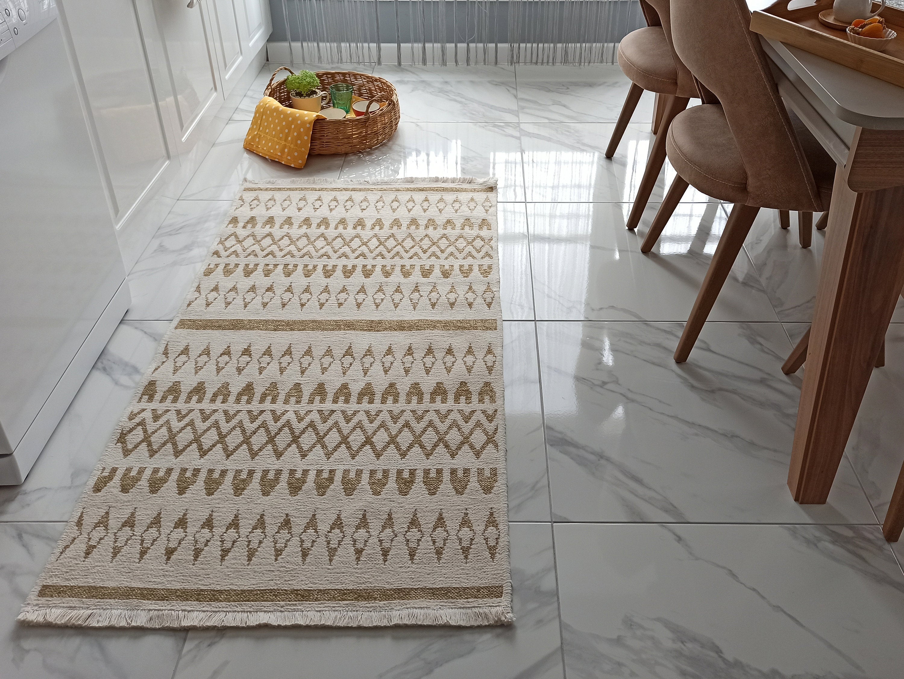 NEU Runner Kilim White Beige Flatweave Rug