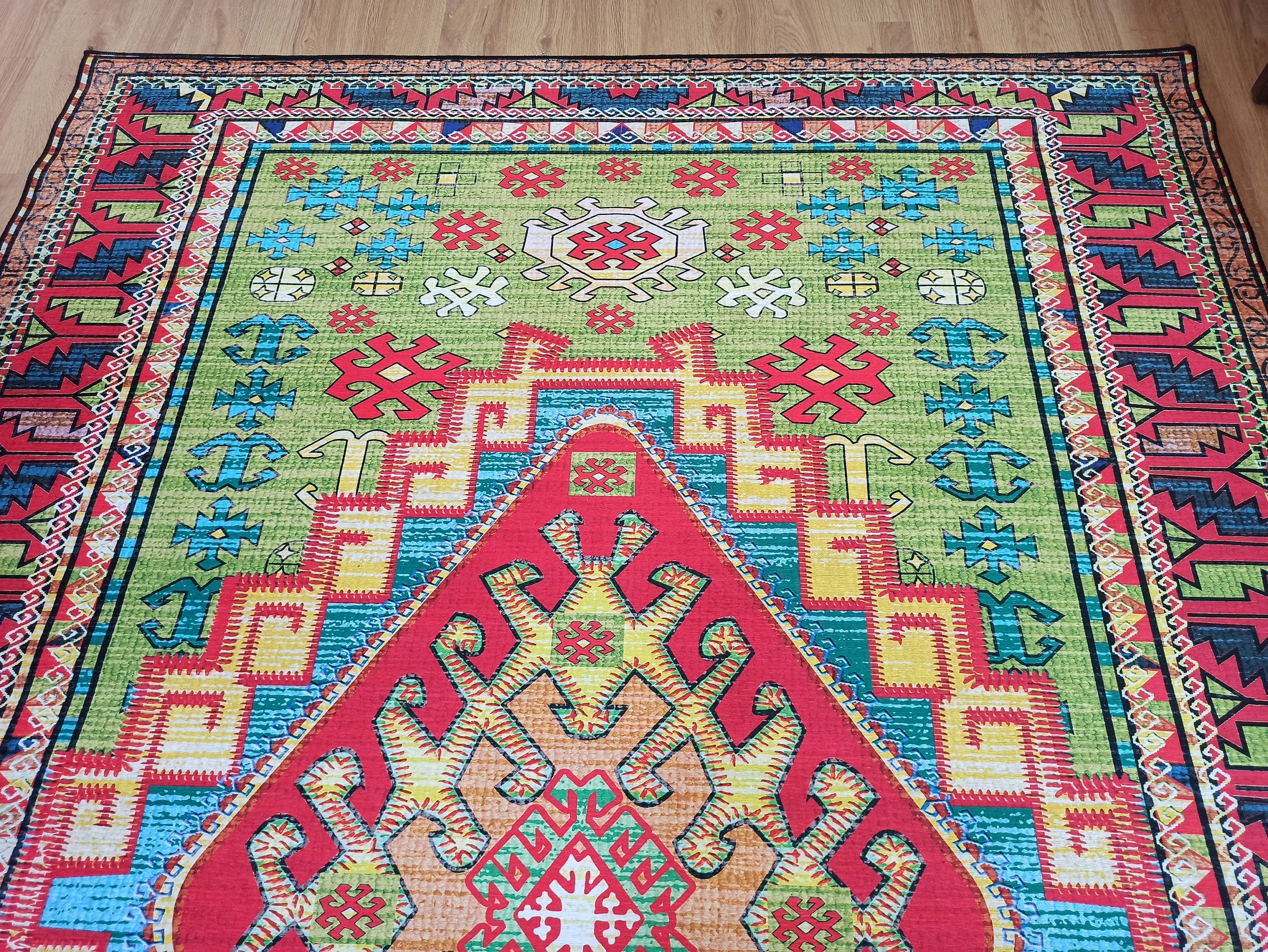 Nalan Rug Oriental Colorful Green Red Rug