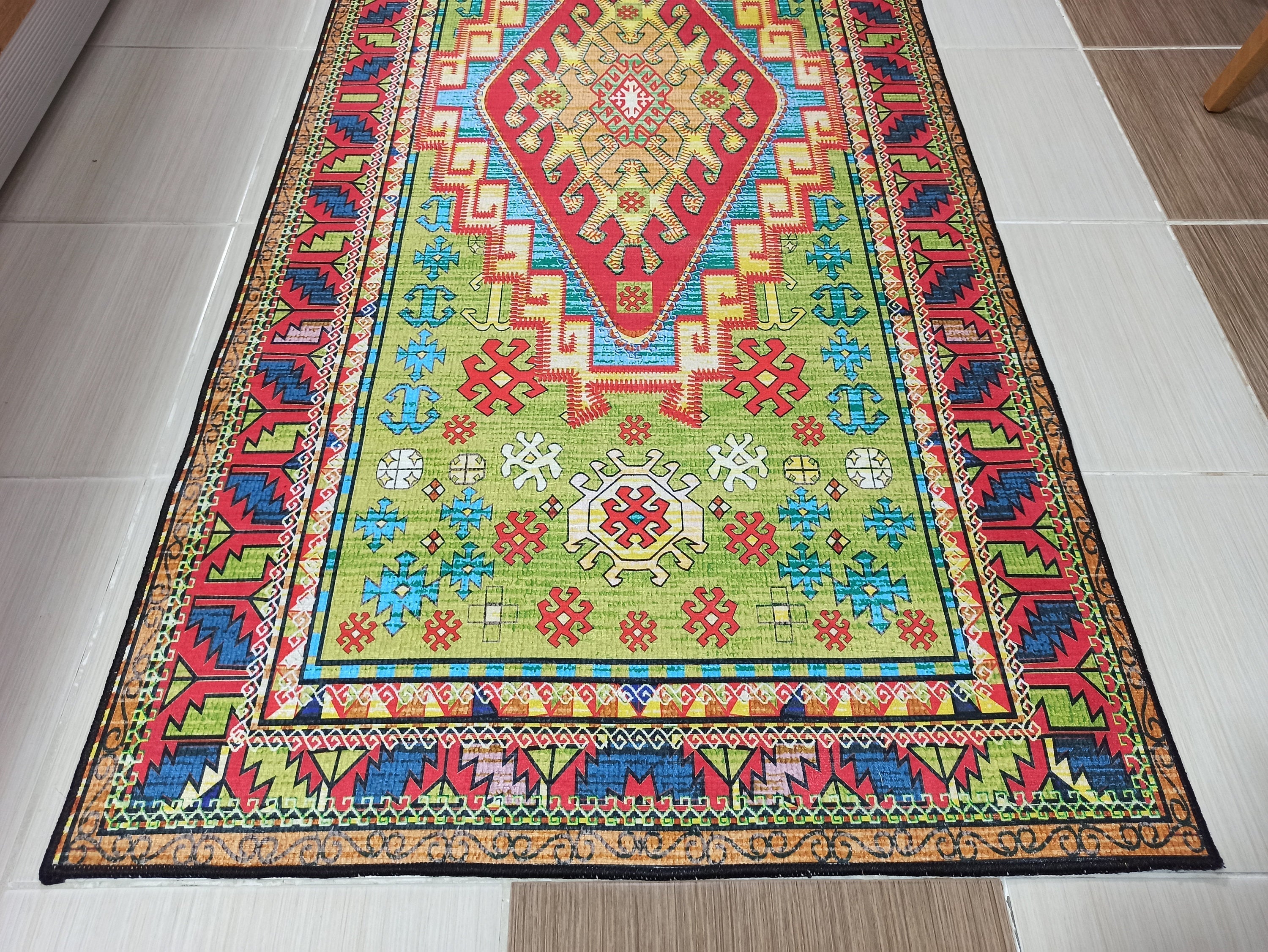 Nalan Rug Oriental Colorful Green Red Rug