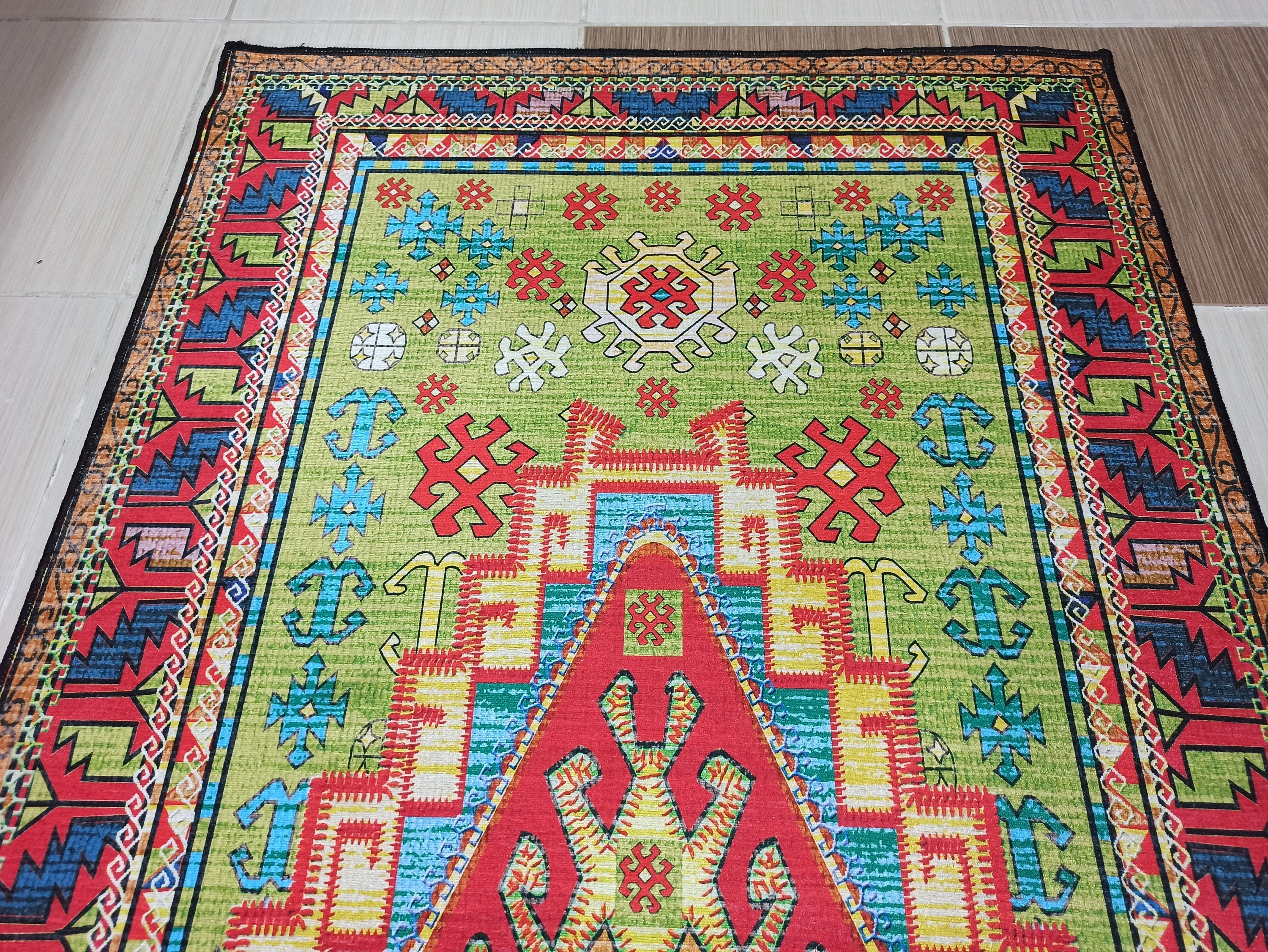 Nalan Rug Oriental Colorful Green Red Rug